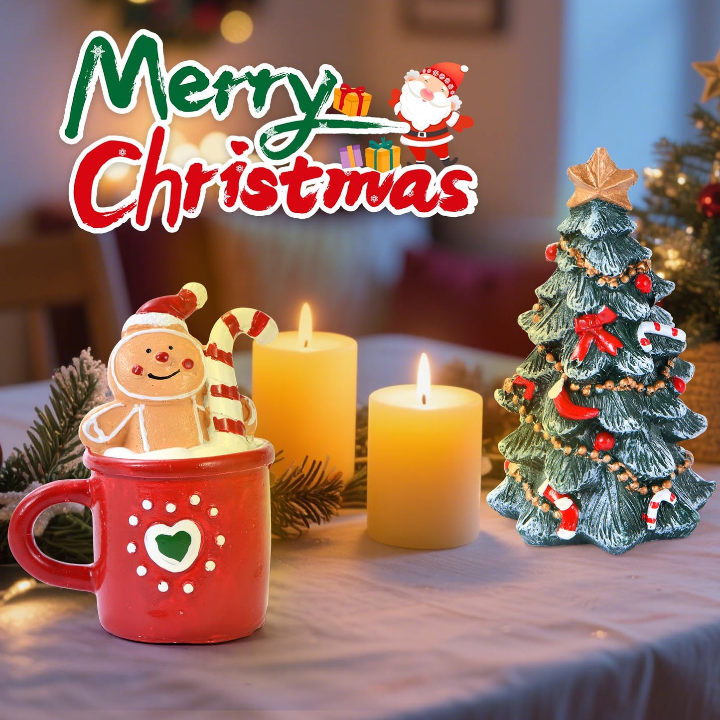 Christmas decor Figurine, Resin Xmas Tree Ornament for Table Top (Tree)