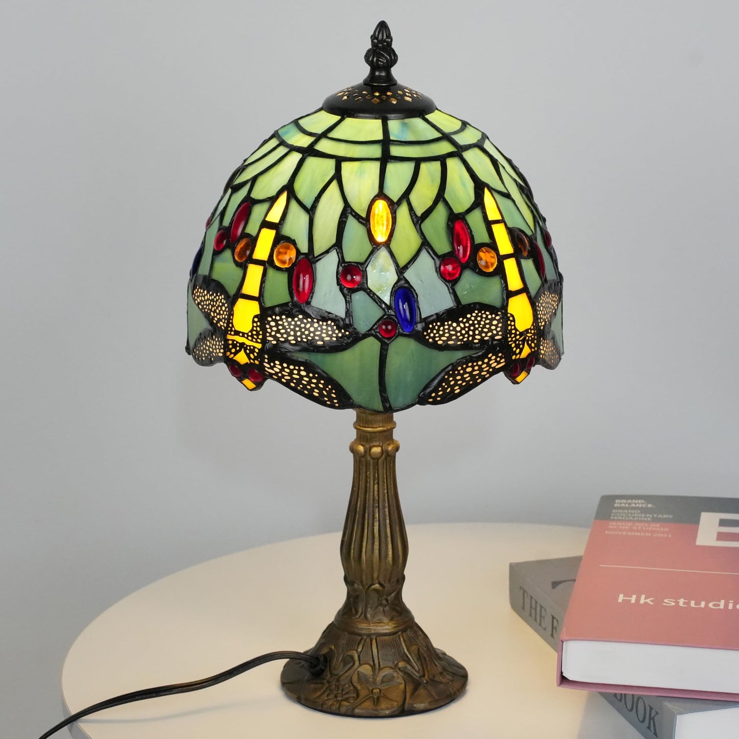 Skyblaze Tiffany Style Table Lamp, 8-inch Dragonfly Stained Glass Desk Lamp