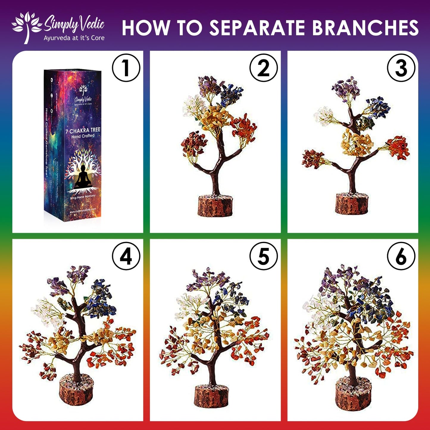Simply Vedic 7 Chakra Healing Crystals Tree of Life, Natural Healing Gemstones Handmade Bonsai Tree for Positive Energy, Good Luck Money Wealth Vastu Reiki Feng Shui| Office Home Decor, Spiritual Gift