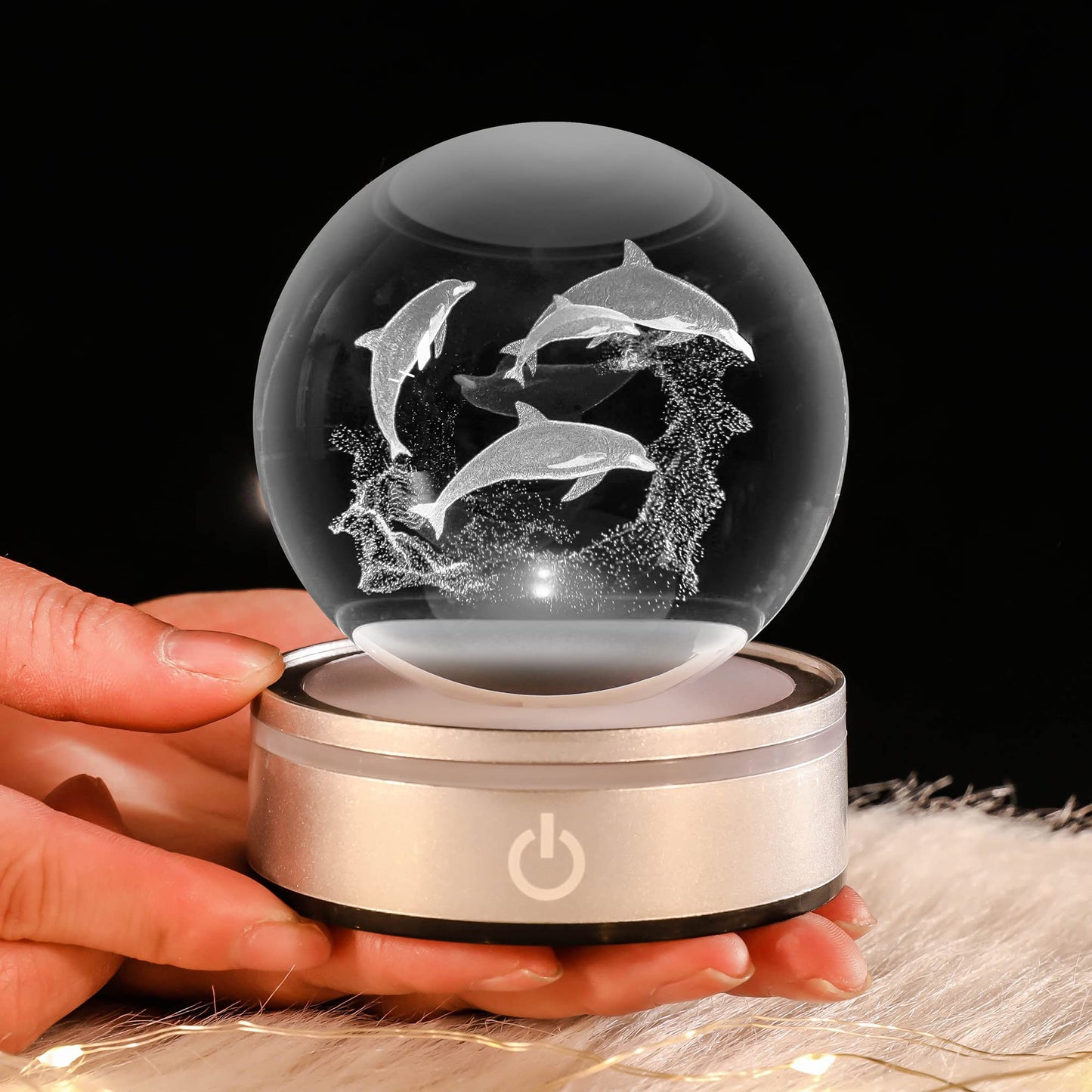 pinyan Dolphin Gift 3D Crystal Ball with LED Light Base Unique Figurine Lamps Laser Engraved Nightlight for Kids Gifts Dolphin Lovers Girlfriend Wife Mom Lovers Girls Boys Birthday Christmas