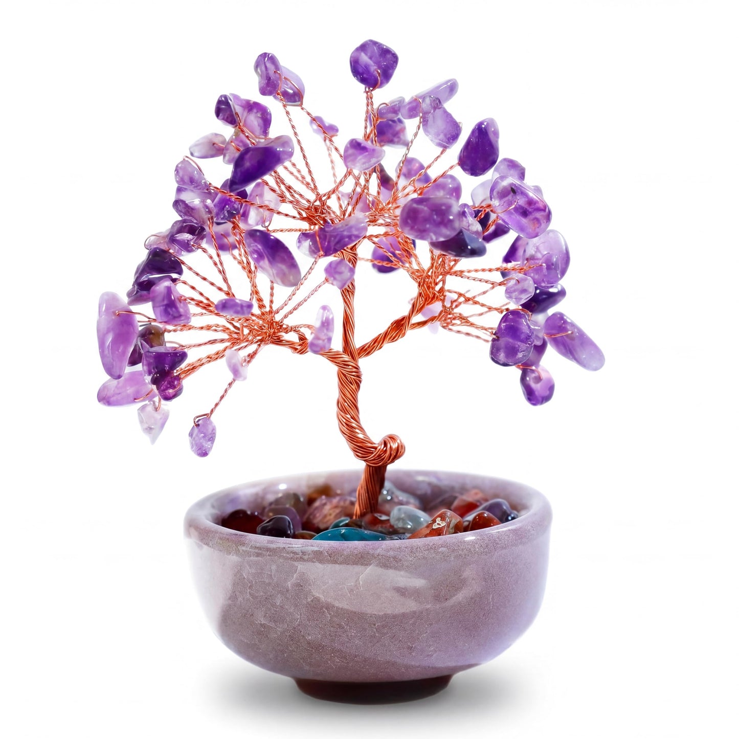 Handmade Crystal Money Tree Feng Shui Bonsai, Gemstone Tree of Life Healing Crystals Wealth Prosperity Decor for Home Office, Perfect Spiritual Gift (Purple)