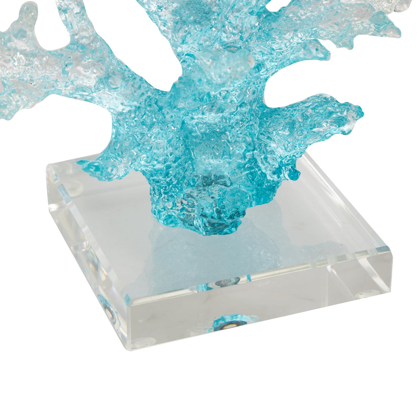 Deco 79 Glass Coral Decorative Sculpture Ombre Home Decor Statue with Clear Square Base, Accent Figurine 8" x 4" x 9", Blue