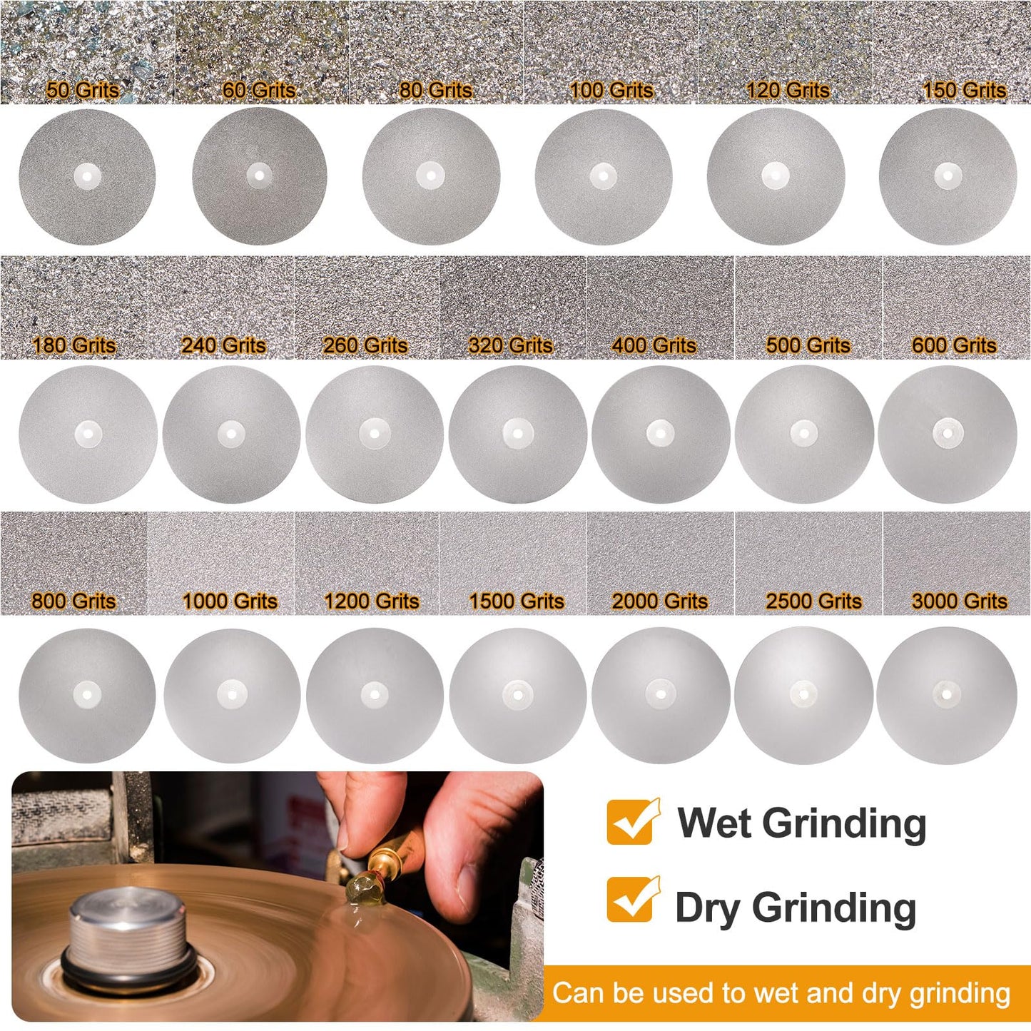 HARFINGTON Diamond Flat Lap Disc Set 8" x 1/2" Arbor 320/600/800/1200/3000 Grit Abrasive Wheel Lapping for Grinding Sanding Ceramics, Glass, Stones