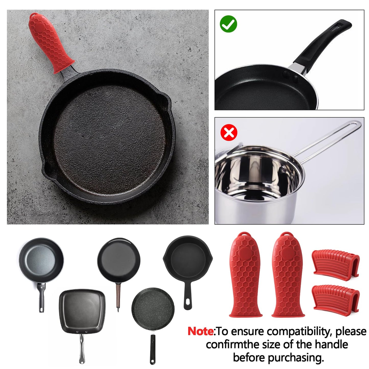 Bonsicoky 4 Pieces Silicone Hot Handle Holder Sleeve Set - Non-Slip, Heat Resistant Covers for Cast Iron Cookware - Perfect for Frying Pans, Casseroles, and Large Pots - Red