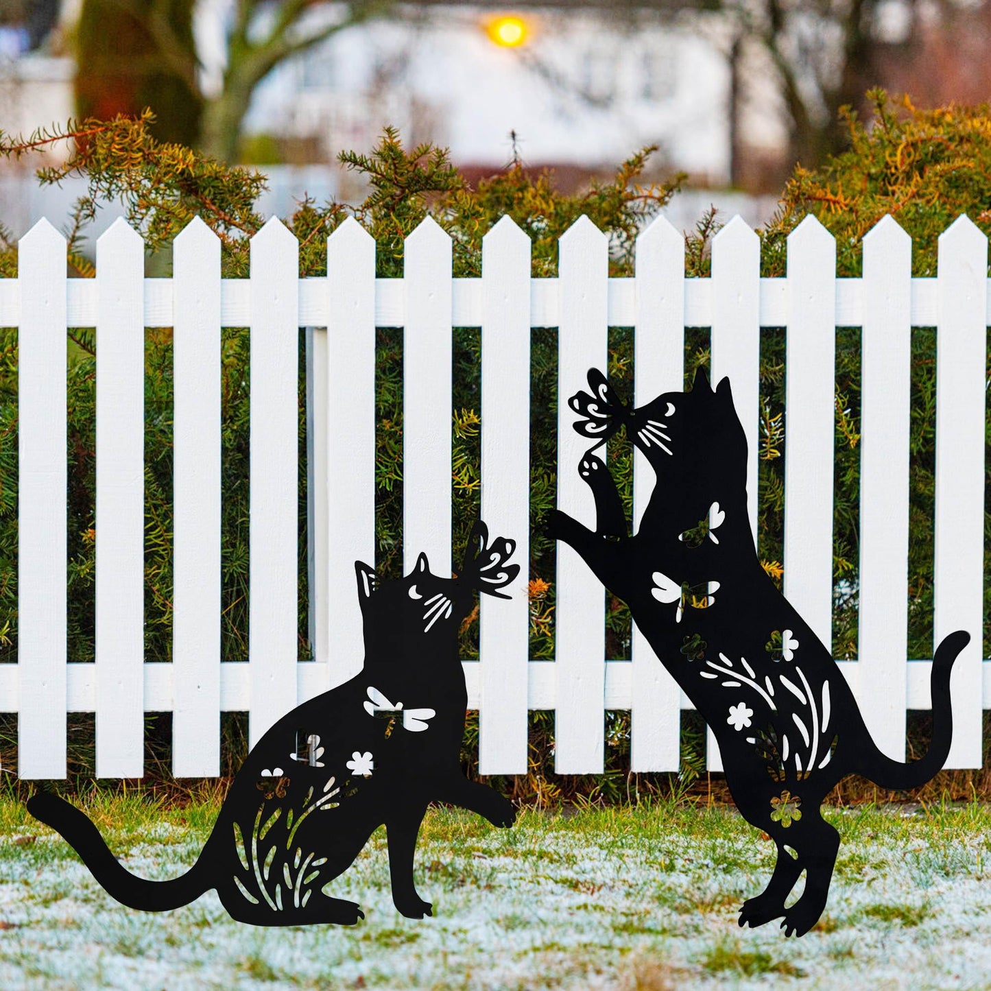 Askrinold Outdoor Cat Garden Decorations Black Cat Silhouette Statue, Cat Lover's Gift for Outdoor, Courtyard Decoration and Lawn Arrangement