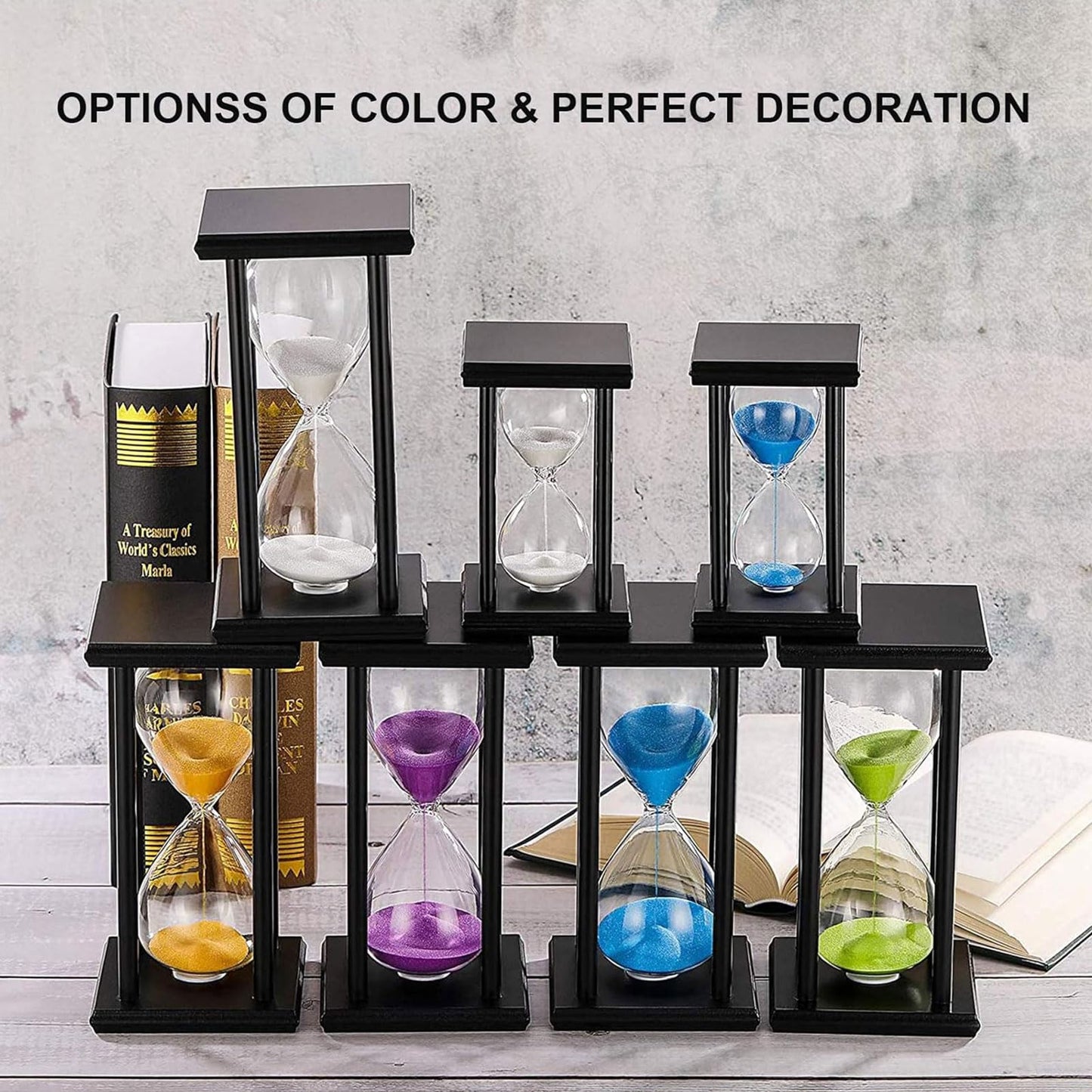 SuLiao Wood Hourglass 60 Minute, Black Wooden Stand Sand Timer Clock, Blue Sand Watch 60 Min, Antiguo Reloj De Arena 1 Hora, Large Unique One Hour Glass Sandglass for Home, Desk, Office Decorative