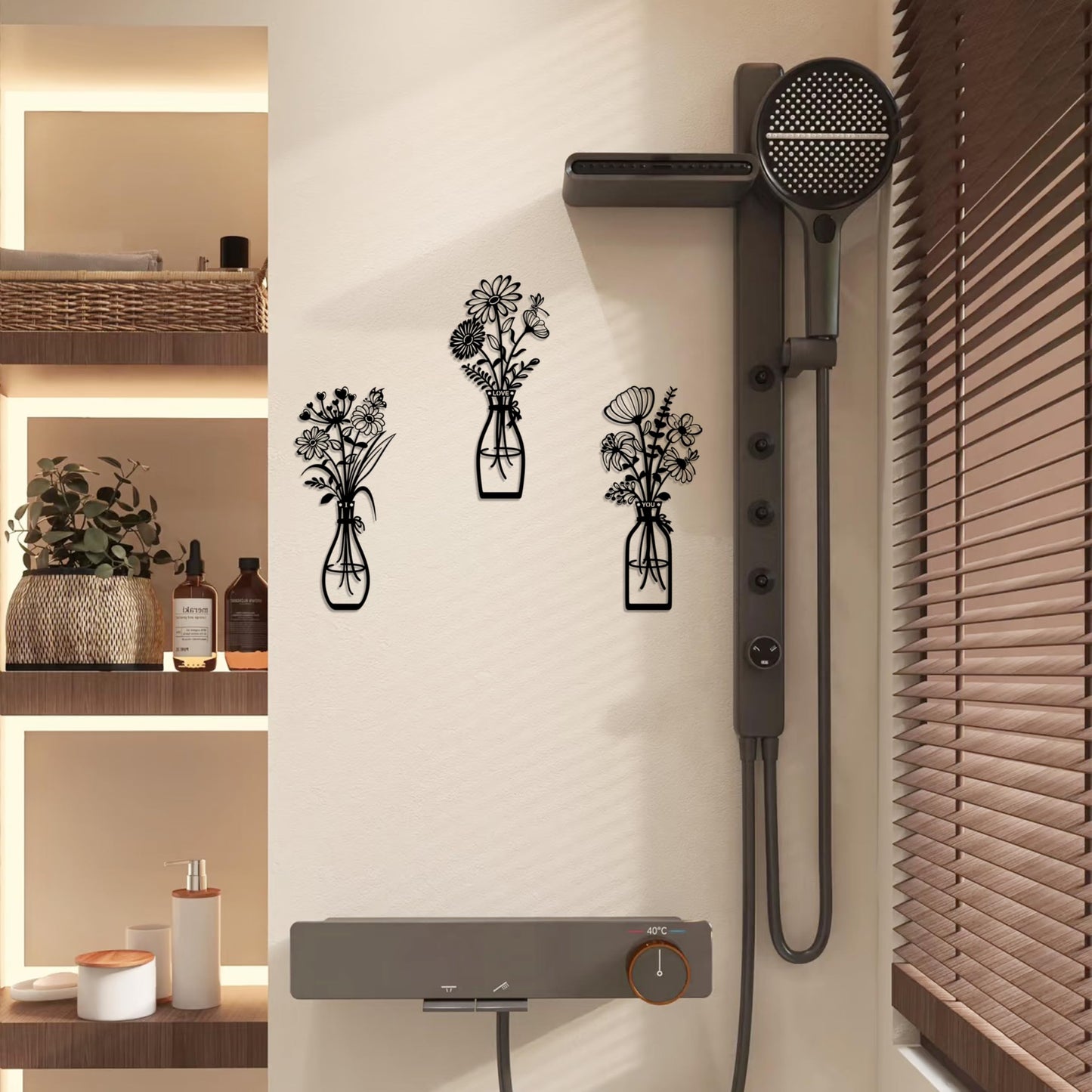 RIJINDOUJIN 3 Pieces Metal Flowers Wall Art Decor, Farmhouse Minimalist Bathroom Wall Decors Sculptures for Living Room Dining Room Bedroom Housewarming Gifts