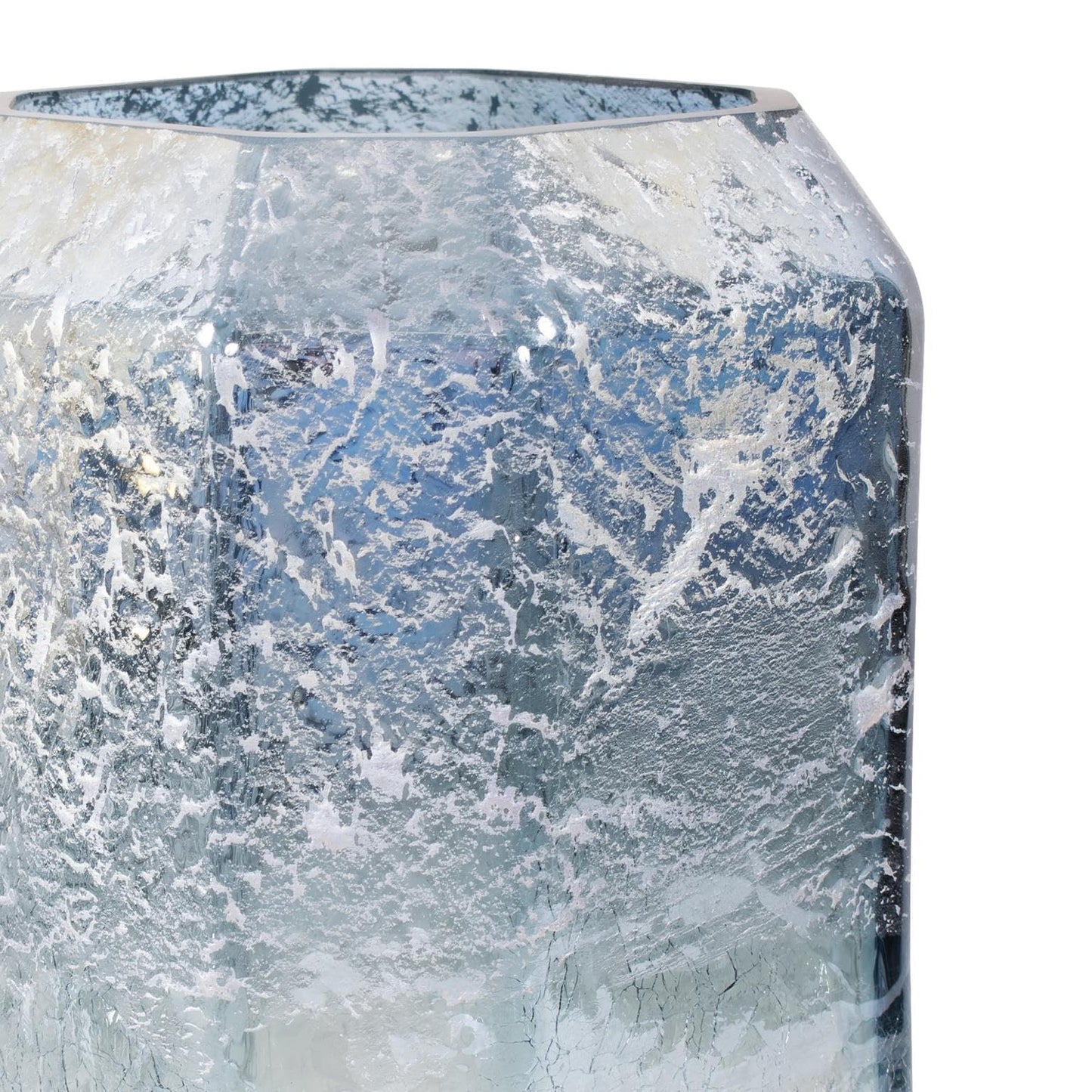 Howard Elliott Collection Lonsdale Iridescent Tall Glass Vase, Arctic Blue Square Vase with Geometric Texture, Decorative Accent for Table, Shelf or Centerpiece, 6.25H x 7.88W x 7.88D, Blue Silver