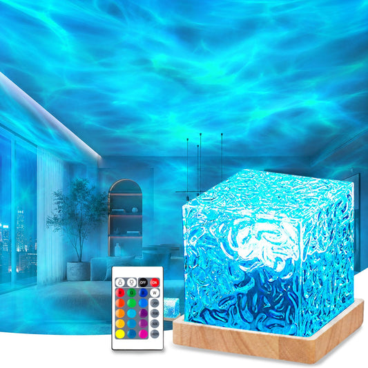 Avkast Ocean Wave Projector Light with Solid Wood Base,4.5" Mood Lighting Ambient Lighting with 16 Colors & Dynamic Ripple Effect, LED Night Lights Northern Projector for Bedroom Bathroom Room Decor