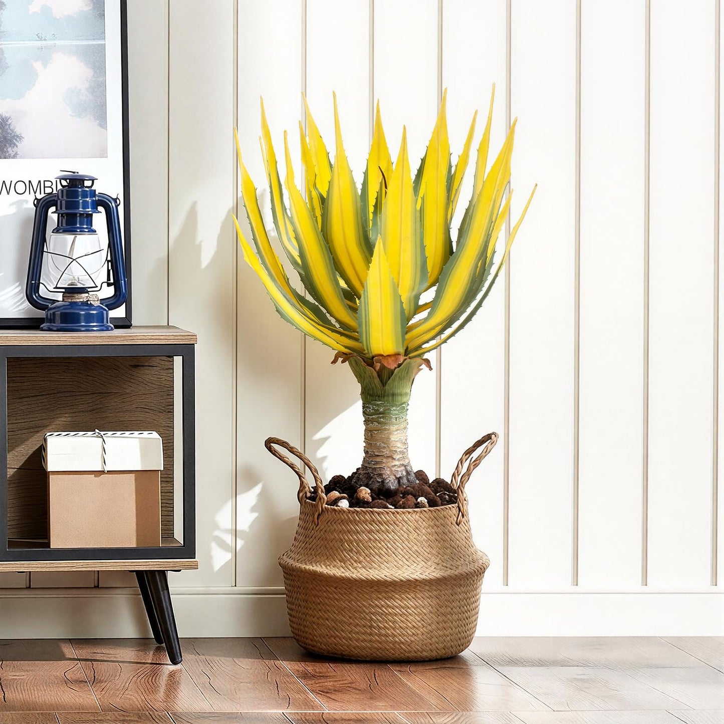 ARTSLEAFY Artificial Green Edged Gold Leaf Spiny Agave Plant with 23 Leaves, 19.68in Faux Agave for Indoor & Outdoor Home Decor Perfect for Porch Living Room Bedroom Patio & Office （2 Pack）
