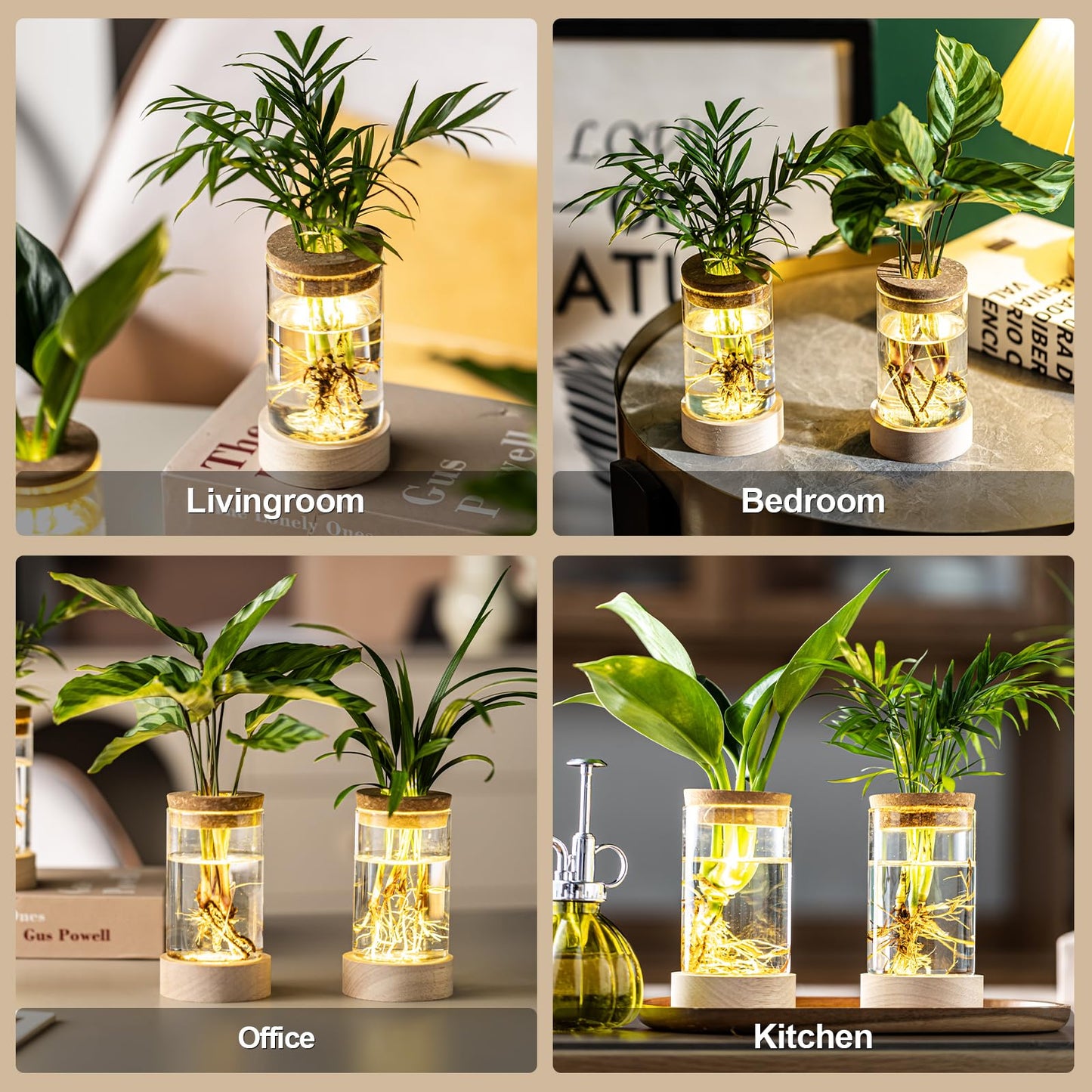 Glass Plant Propagation Stations, Propagation Vases for Plants with Ambient Light Base, Hydroponic Vase for Home & Office Windowsill Tabletop Decoration Desktop Vases for Living Room, Bedroom (2)