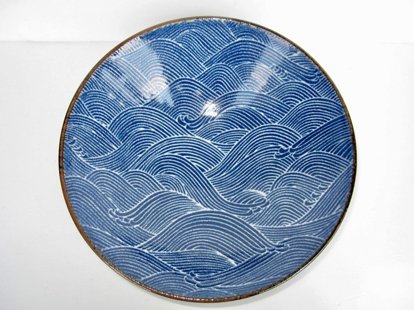 Japanese 9.65 Inches in Diameter Blue Ocean Wave Seigaiha Ceramic Serving Bowl TR52116 from Japan