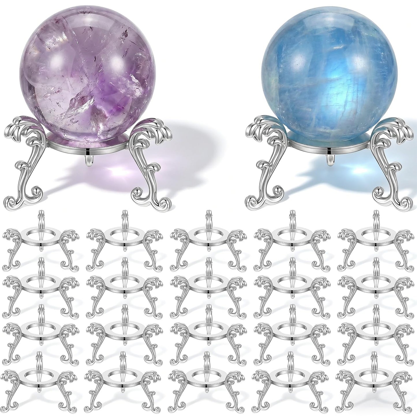 20 Pcs Silver Crystal Ball Stand for Displaying Crystal Glass and Natural Rocks, Sphere Display Holder, for Displaying 40-80mm Sphere Crystals Globe Balls Decorative Rock Stone Egg, Easter Egg Display Stand for Party