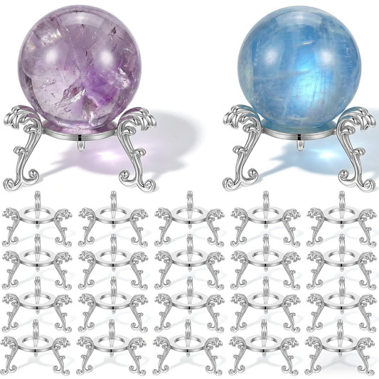 20 Pcs Silver Crystal Ball Stand for Displaying Crystal Glass and Natural Rocks, Sphere Display Holder, for Displaying 40-80mm Sphere Crystals Globe Balls Decorative Rock Stone Egg, Easter Egg Display Stand for Party