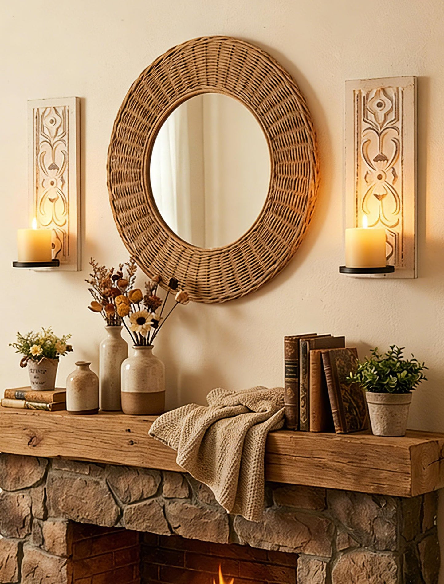 Walasis Rustic Candle Sconces Wall Decor Set of 2 - White Farmhouse Art Distressed Thickened Candles Shelf for Bathroom Bedroom Fireplace - Wood Wall Candle Holders for Pillar Candles Plants