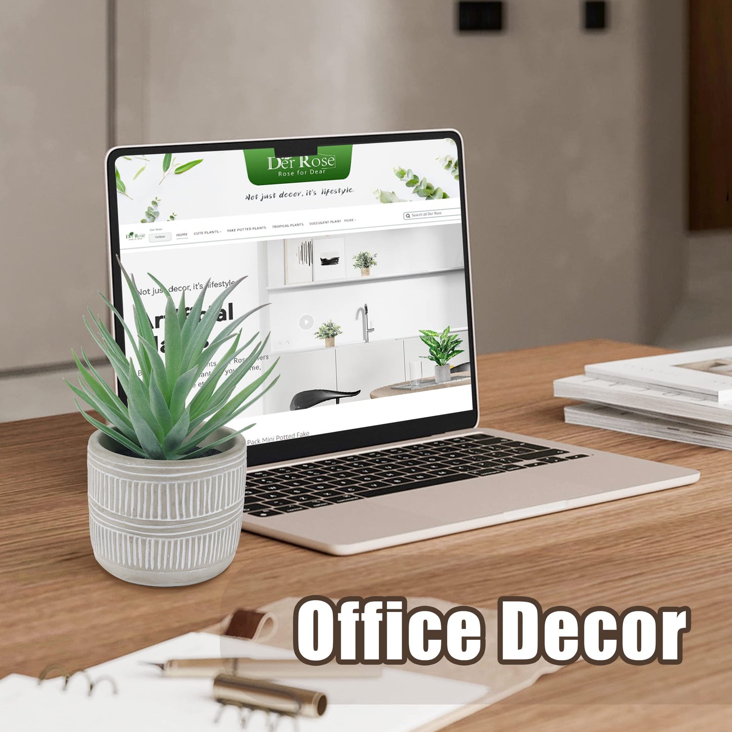Der Rose Bundle of Fake Succulents Plants and 4 Packs Fake Plants for Room Home Office Shelf Decor