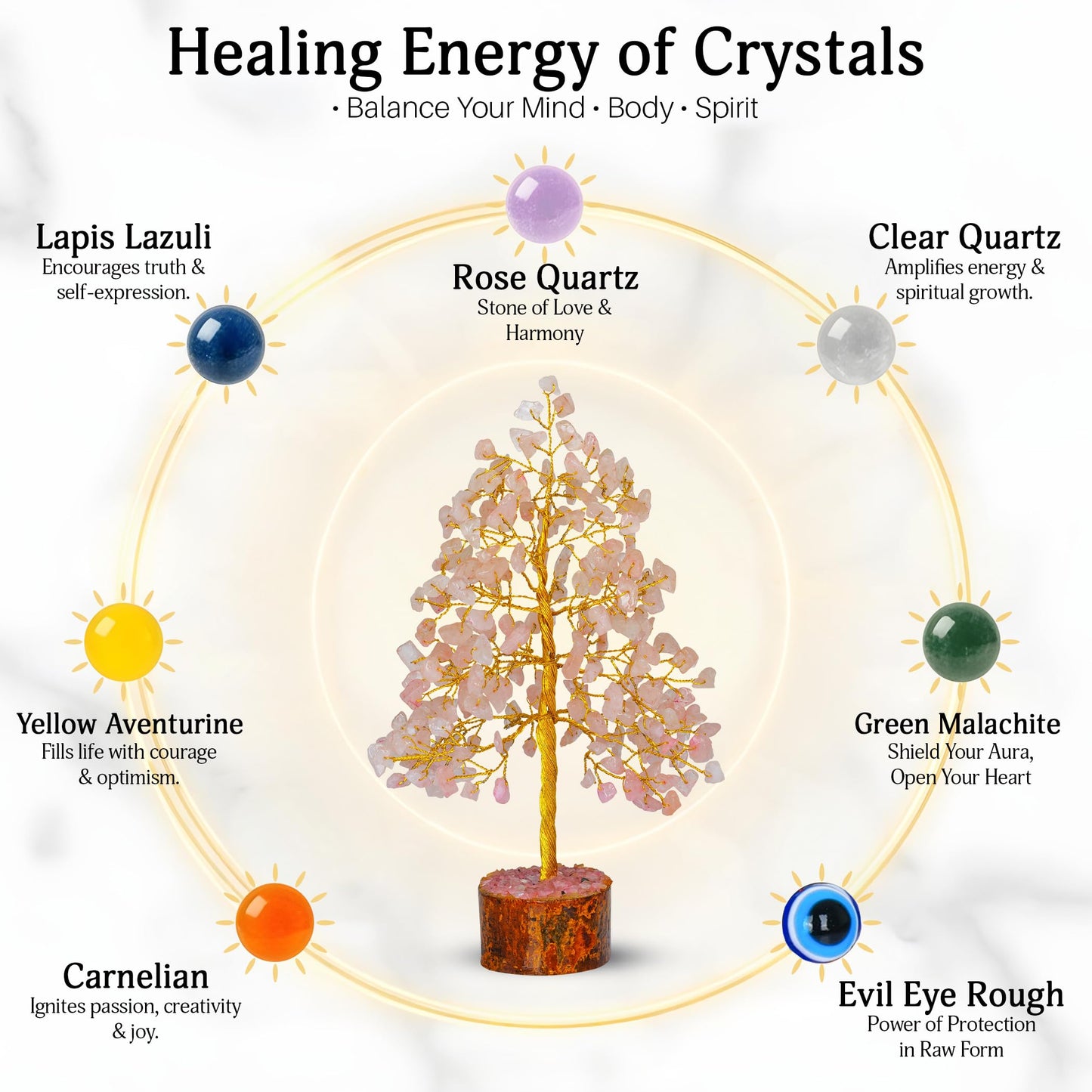 FASHIONZAADI Crystal Tree of Life with Rose Quartz - Pink Gemstone Bonsai for Positive Vibes - Feng Shui Money Tree for Meditation, Healing & Home Decoration