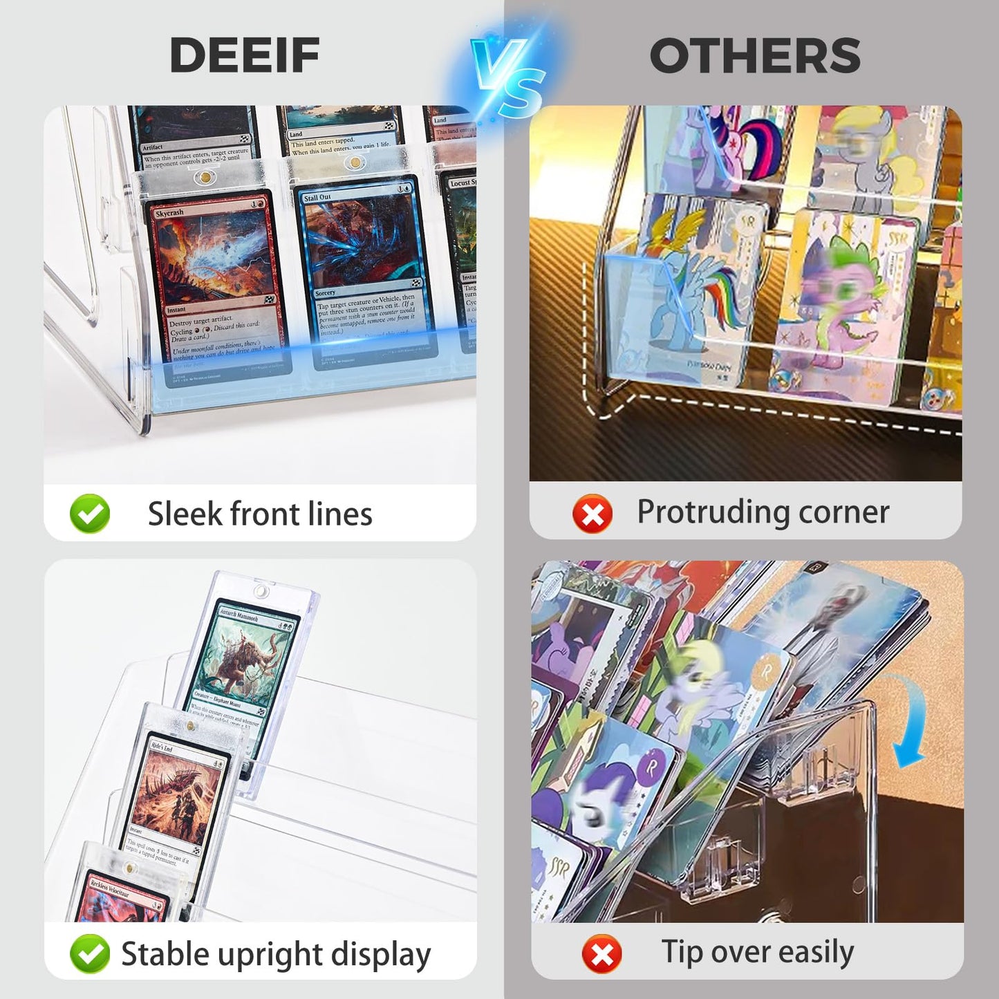 DEEIF 4 Tier Acrylic Trading Card Display Stand, 12" Riser Display Shelf for Magnetic Holders, Toploaders, PSA Graded Cards, TCG Sports Card Collection (1 Pack)