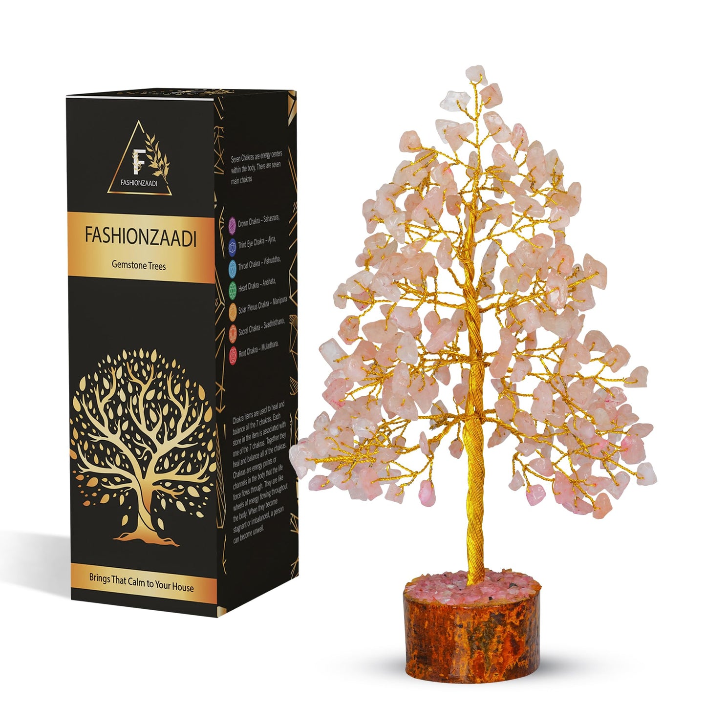 FASHIONZAADI Crystal Tree of Life with Rose Quartz - Pink Gemstone Bonsai for Positive Vibes - Feng Shui Money Tree for Meditation, Healing & Home Decoration