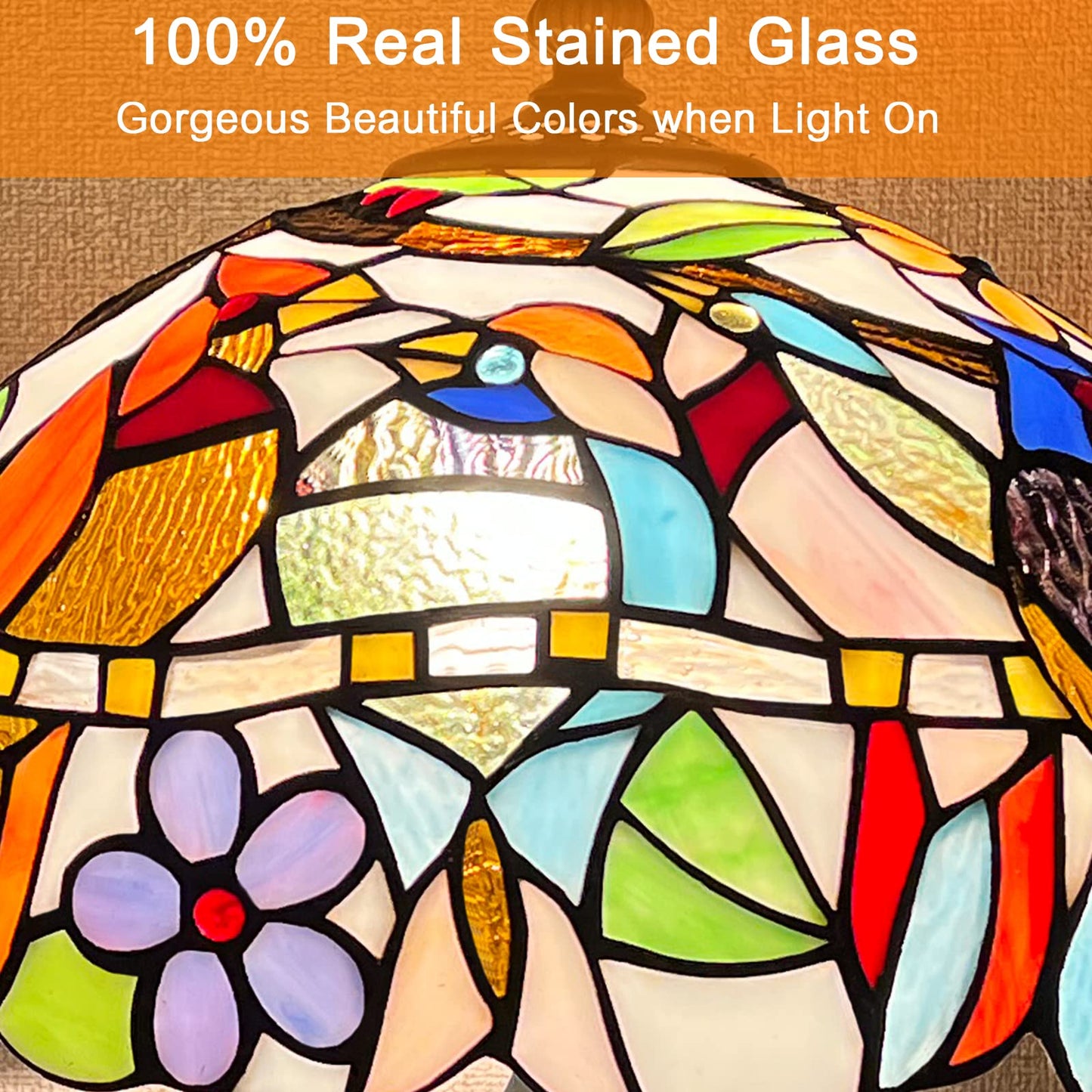 Capulina Tiffany Table Lamp Cardinal Birds Stained Glass 12x12x20 Inches