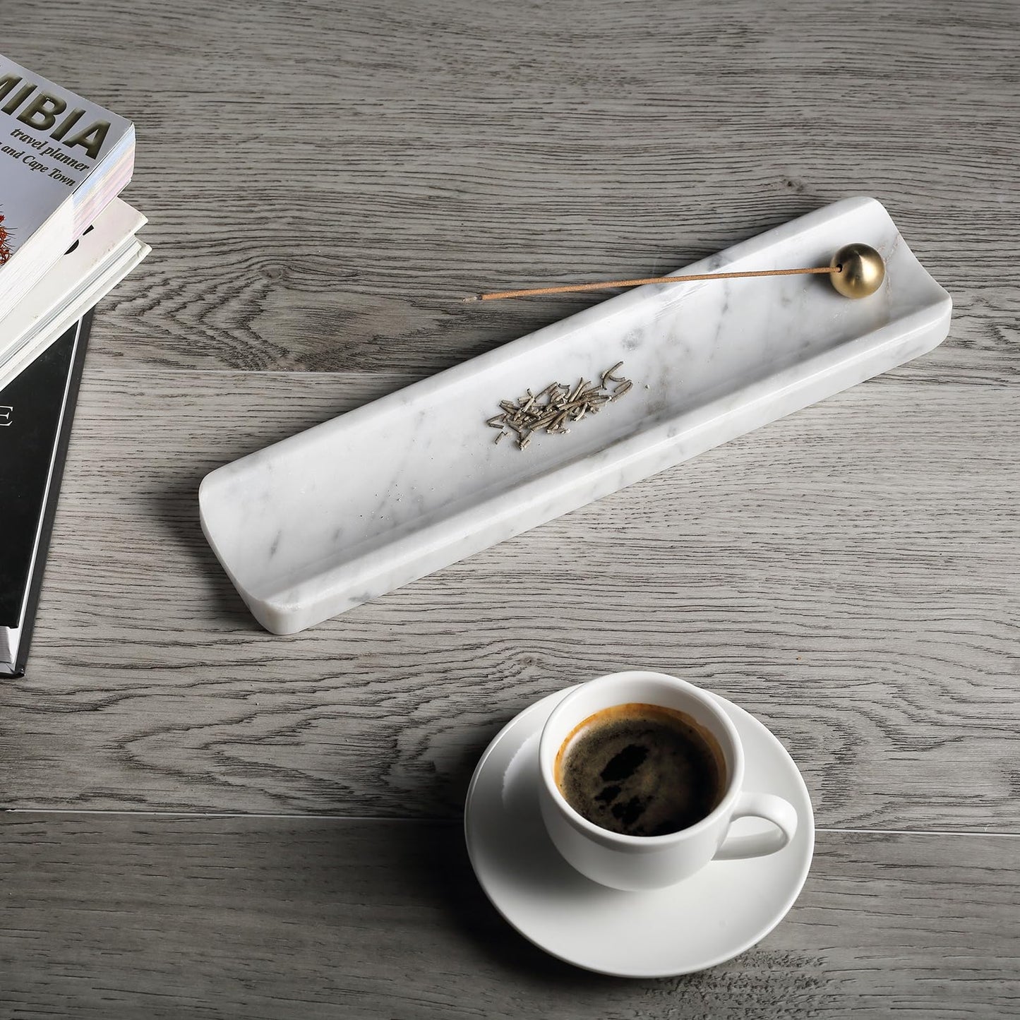 Koville Italian Carrara Natural Marble Incense Holder, Incense Holders for Sticks, Incense Burner Holder, Ideal for Meditation and Relaxing, Easy to Clean(Bianco Carrara)