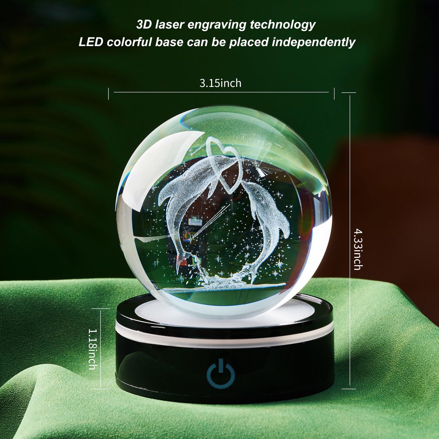 Ghtixsu 3D Laser Crystal Ball Dolphin Gifts for Women Men,Dolphin Decor Glass Figurines Statue Stuff for Room Decorations Birthday for Lovers Keepsake Paperweight