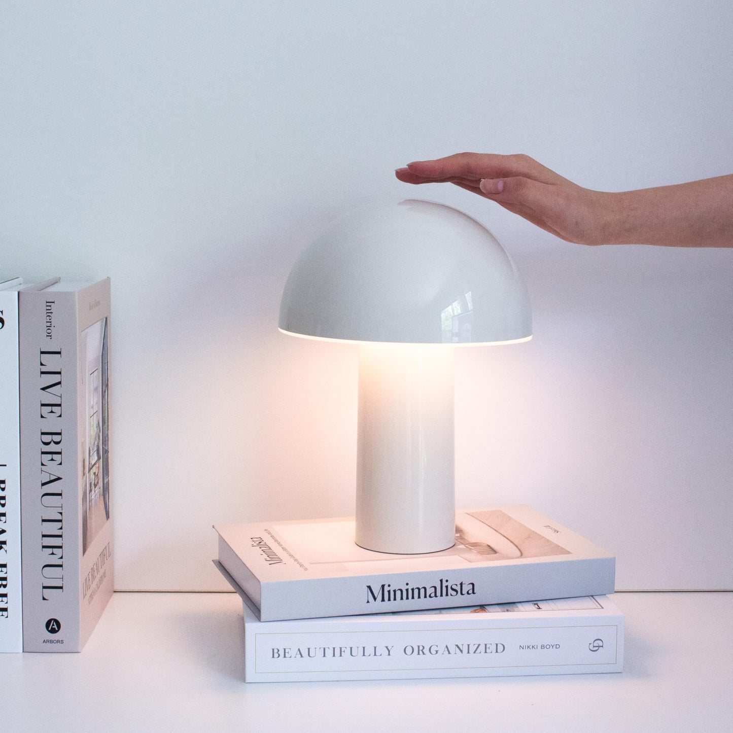 Brightech Celia Table Lamp – 10" Touch-Controlled Mushroom Small Lamp, Cordless & Dimmable LED, Portable Bedside Night Light, Sustainable Mood Light, Recycled Modern Patio Lamp for Home Décor – Cream