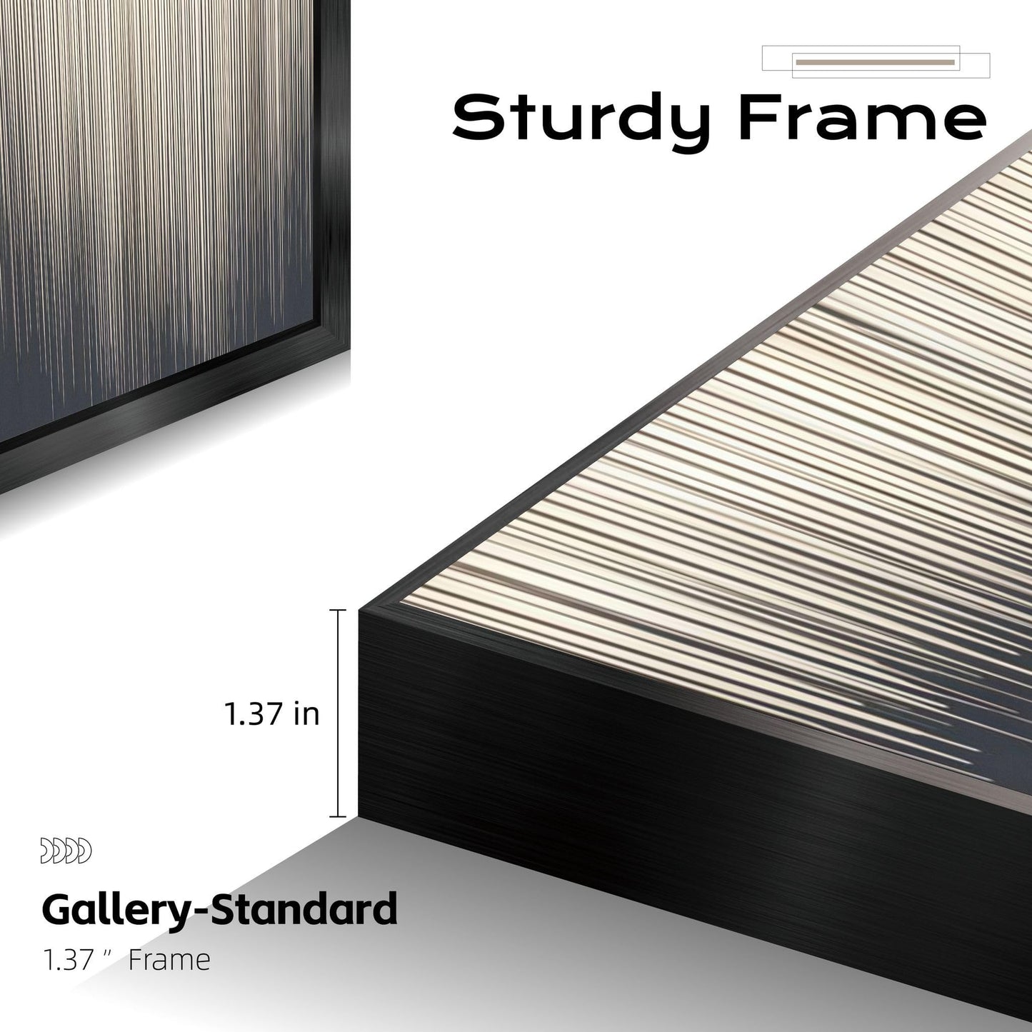 Large Framed Long Narrow Vertical Abstract Wall Art Set of 2, Premium Crystal Porcelain Canvas Prints, Black White Gold Modern Design - Perfect for Entryway, Hallway, Living Room, Bedroom - 63x10 inch