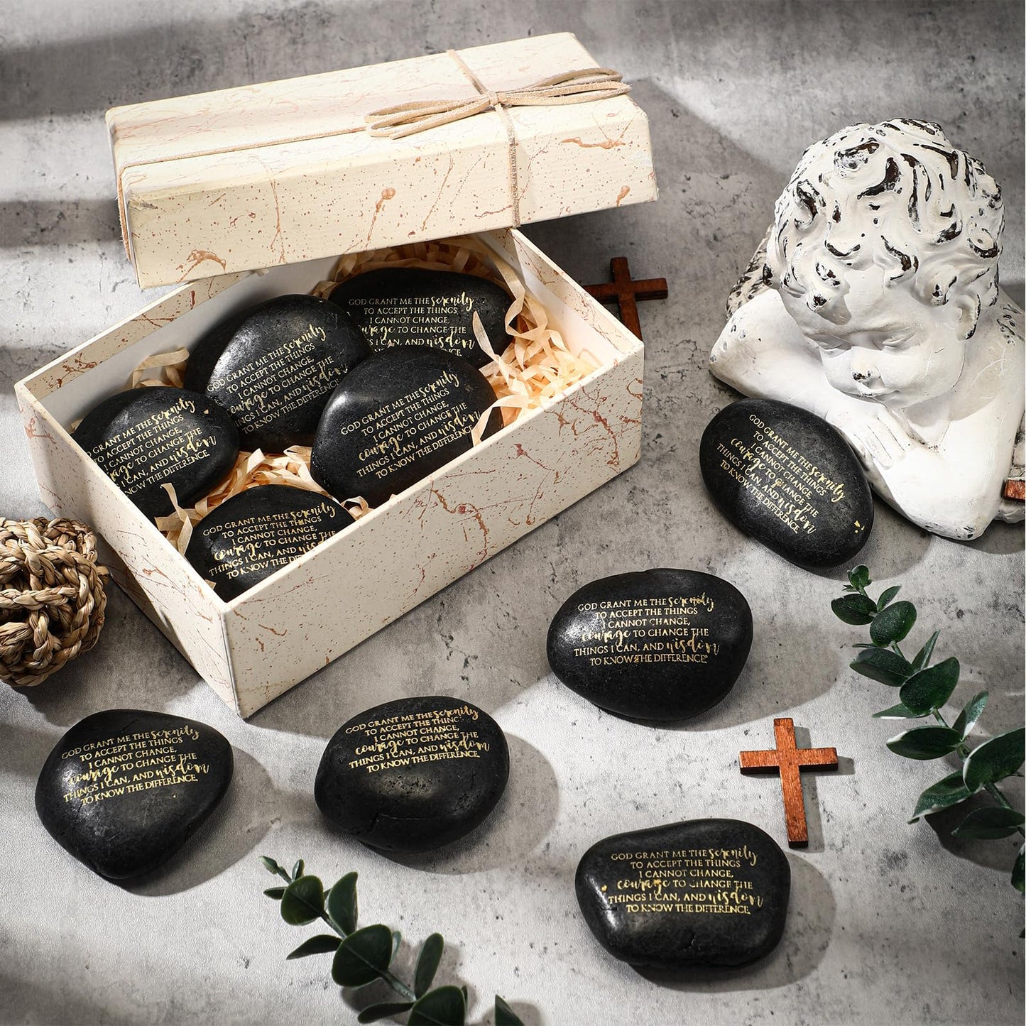 Wesiti 10 Pcs Serenity Prayer Gifts Pocket Token Stones Bulk for Men Women Recovery Anxiety Sobriety Gifts