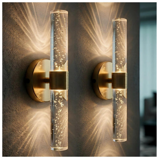 DORESshop Bubble Battery Wall Sconces Set of 2, 10000mAh Rechargeable Wall Sconce with Bubble Crystal, 9 Color Dimmable Wireless Wall Sconce, Sconce Wall Decor for Living Room, Bedroom, Gold 12in
