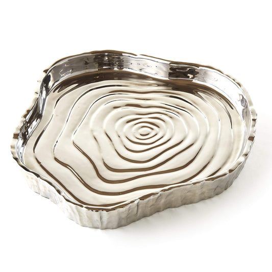 Elegance - 69110 Elegance Tree Bark Porcelain Serving Tray, 8.75 Inch, Silver