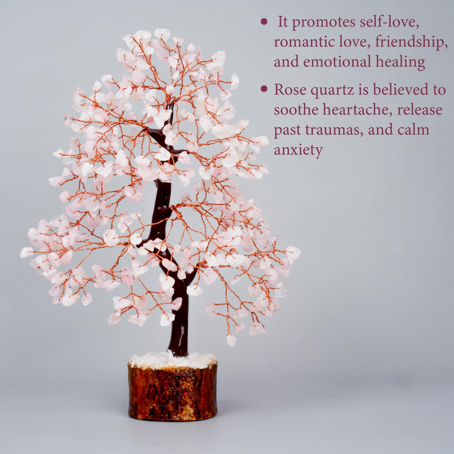 ZENFULSTONE Rose Quartz Crystal Tree of Life for Love & Healing Décor for Home and Office | Handmade Bonsai for Emotional Support & Harmony as Symbol of Piece for Loved Ones