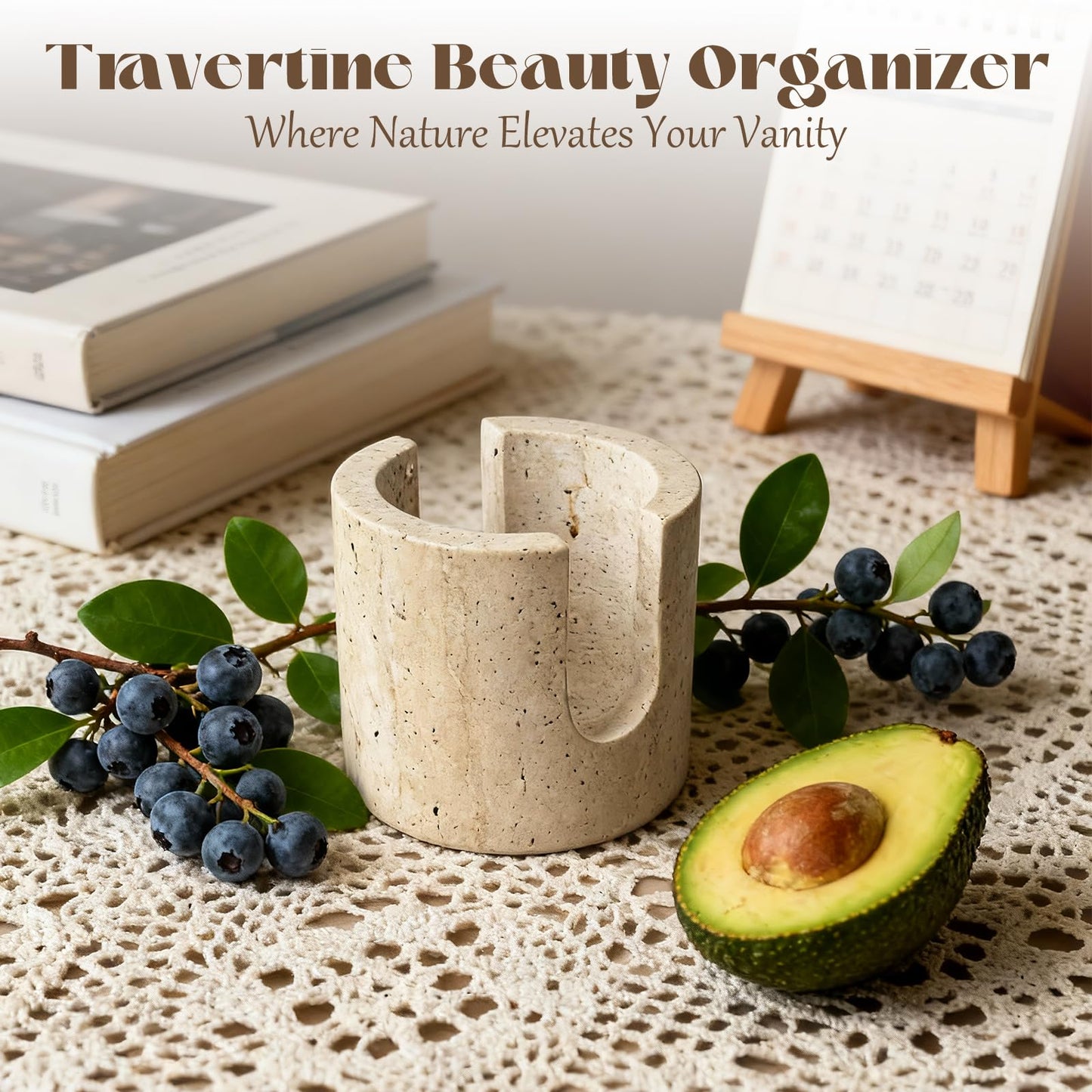Axiqunel Natural Travertine Sponge Holder for Kitchen Counter, Natural Stone Dish Drying Rack, Durable & Stylish Kitchen Decor
