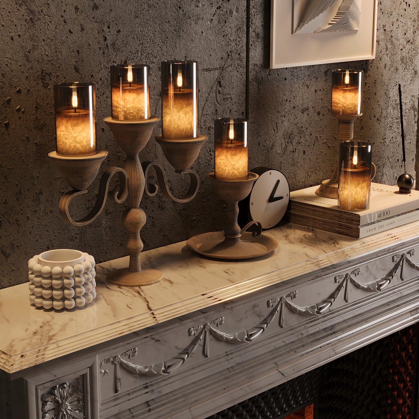 Battery Operated Flameless Candles with Remote & Timer, Grey Glass 3Pack