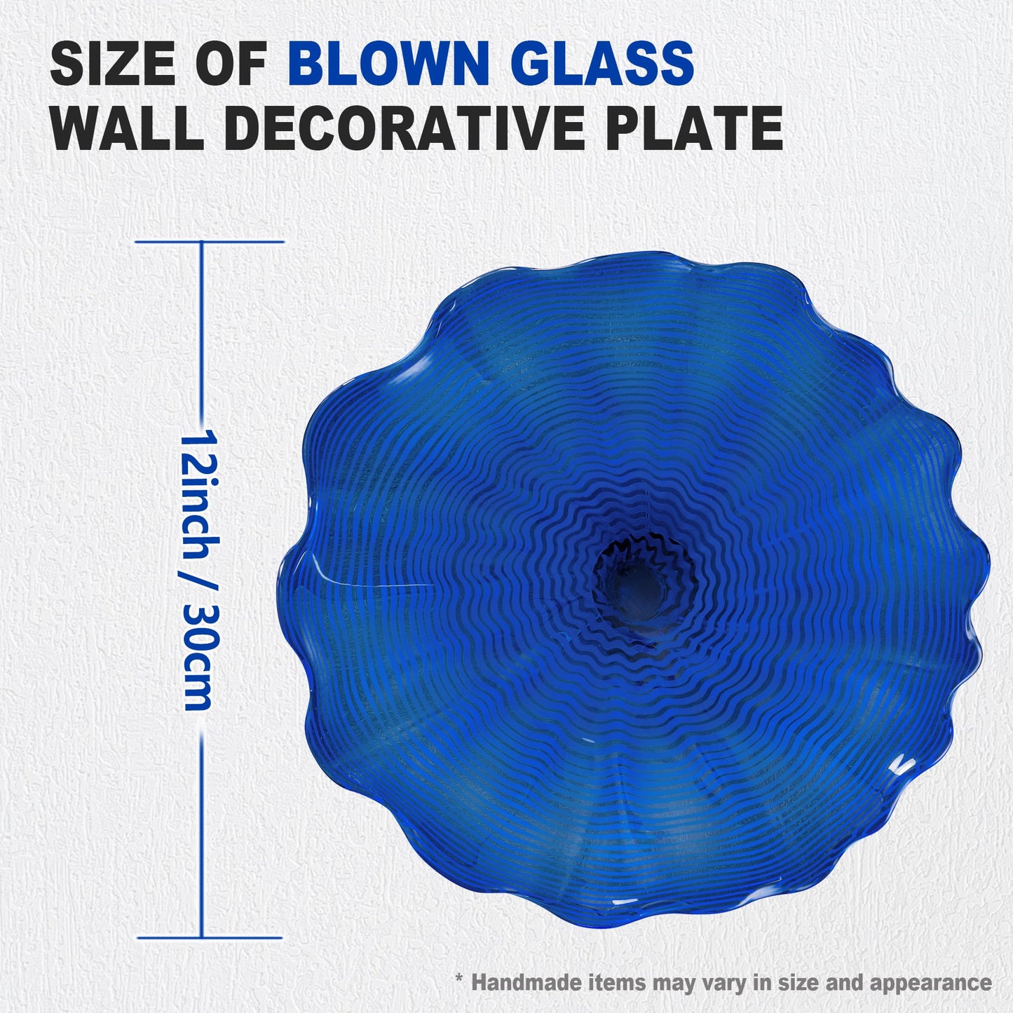 Art Glass Wall Decor Plate, Unique Glass Plate Wall Art, Blue Murano Glass Wall Decoration Plate for Kitchen, Staircase, Dining Room, Hallway