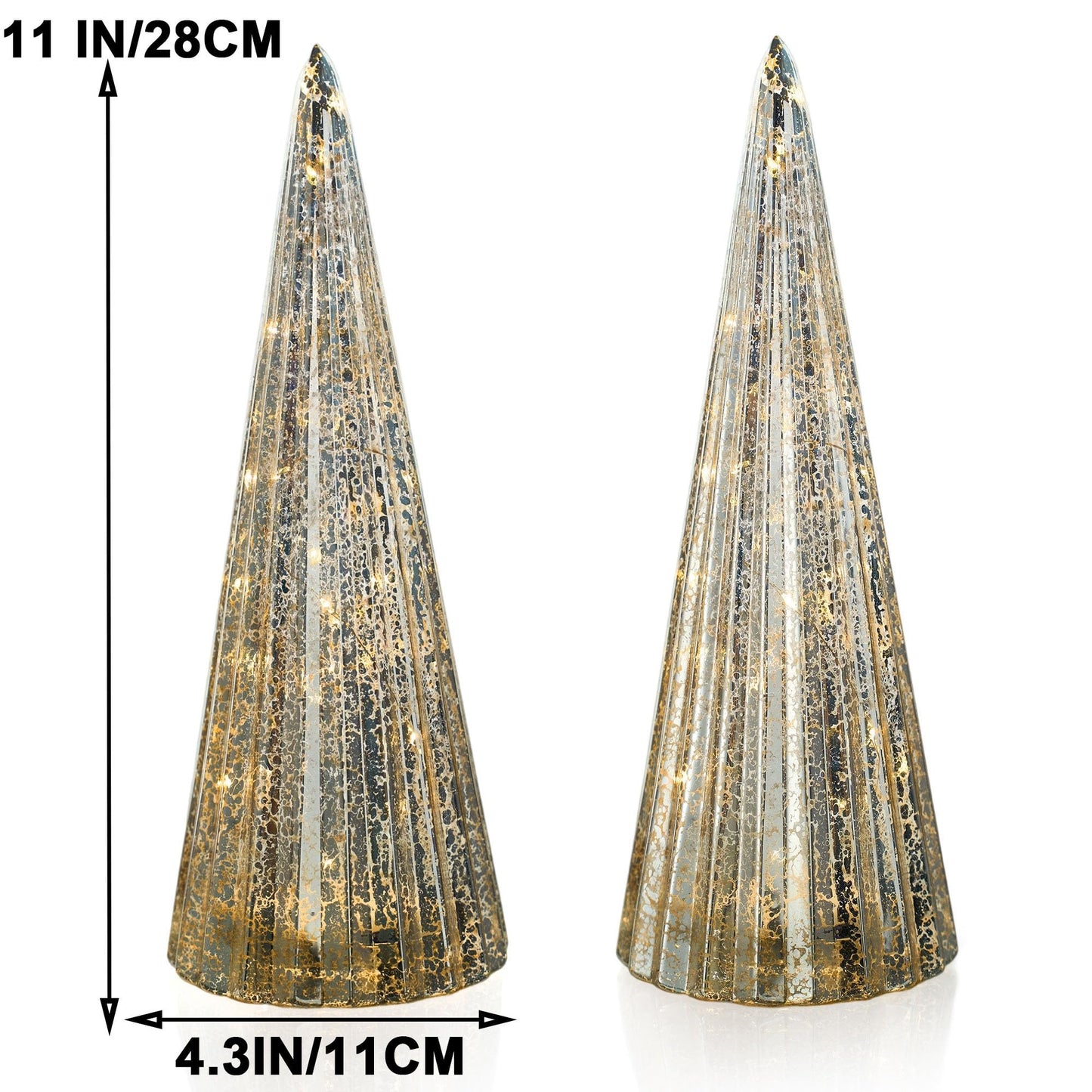 Set of 2 Mercury Glass Christmas Tree Silver Glass Christmas Trees Collectible Figurines with Led Indoor Table Centerpiece Decorations Mantel Gift