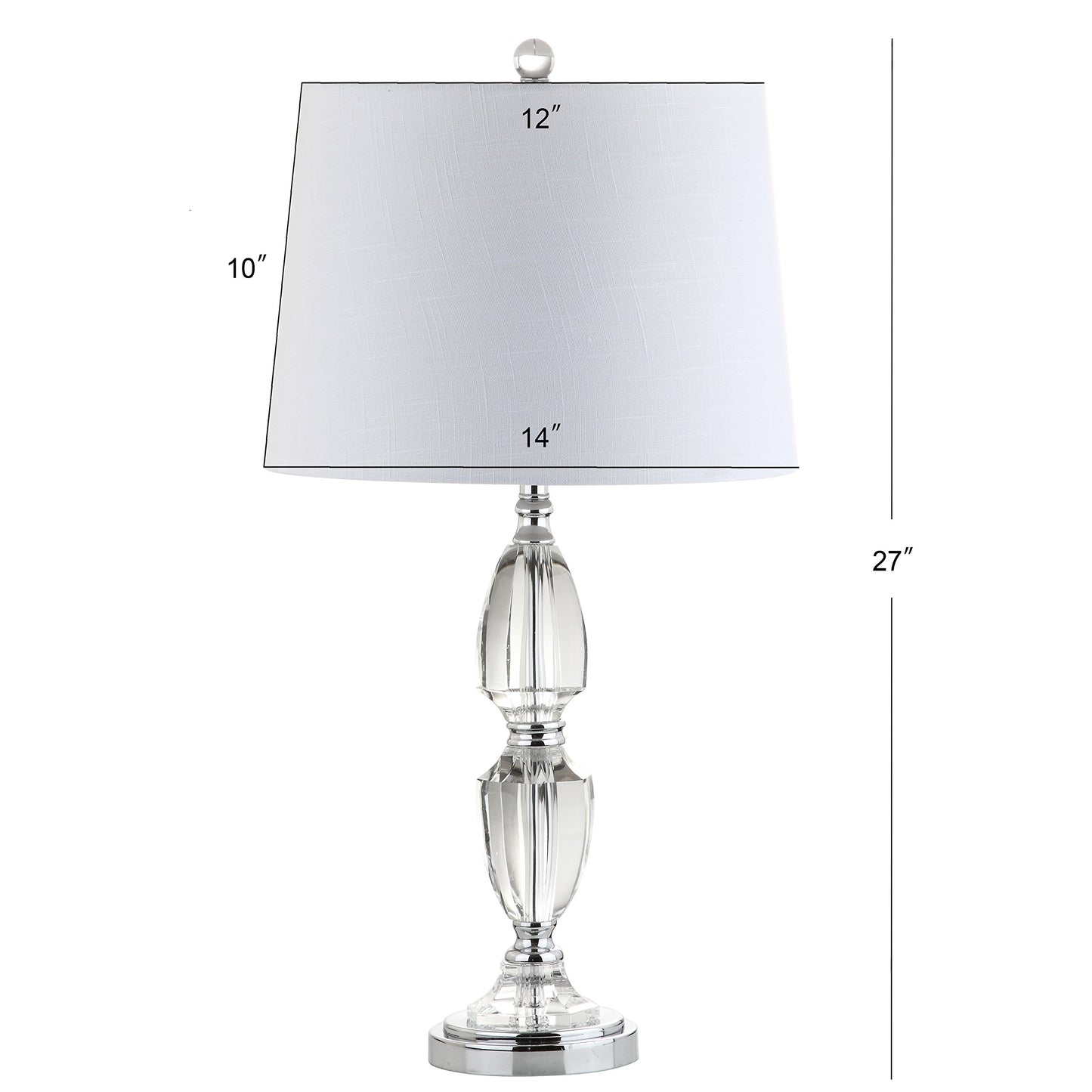 JONATHAN Y 27" Clear Crystal LED Table Lamp, Traditional French Country Chrome Nightstand Lamp with White Linen Drum Shade for Living Room, LED Bulb Included JYL2039A