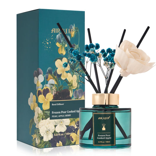 Airkeep Flower Reed Diffusers Set, 5.07 oz Pear/Apple/Berry Scented Oil Diffuser with 8 Reed Sticks, Home Fragrance Diffuser Gift Set for Bathroom & Office Decor 150ml