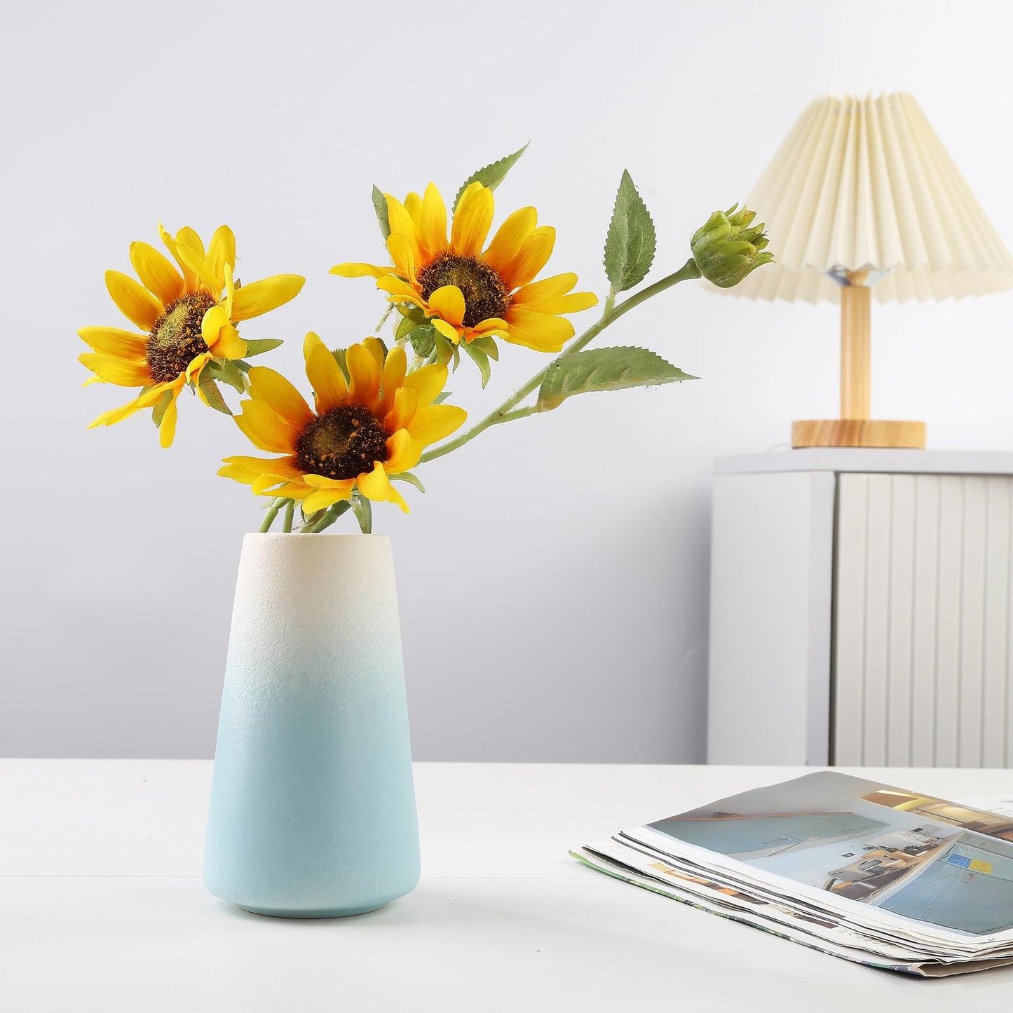 Ceramic Vase, Blue White Vasefor Home Decor, Minimalist Vase, Lego Vase, Modern Home Decor, Dried Flower Vase, Shelf Decor Bathroom Centerpieces.(Blue)