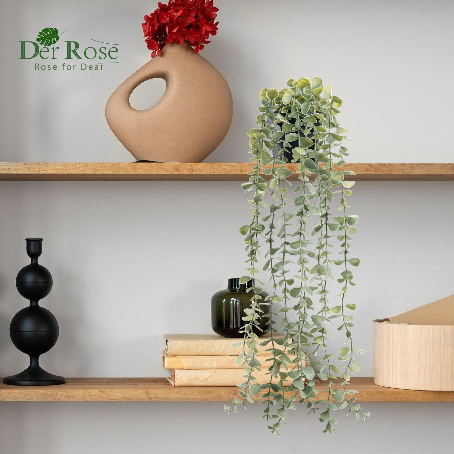 Der Rose Bundle of 2 Pack Fake Hanging Plants and 1Pack Fake Plants for Black Boho Bathroom Wall Decor