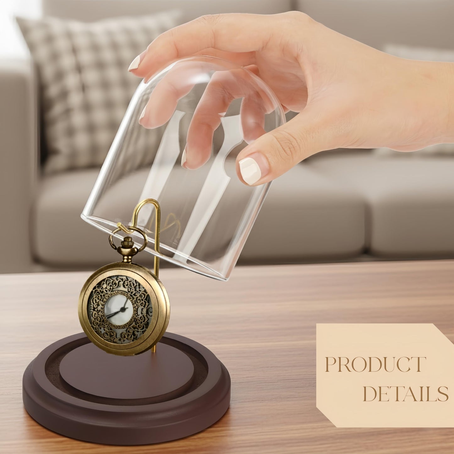 ZOOFOX 2 Pack Pocket Watch Glass Display Dome, Clear Glass Display Cloche with Hook and Wooden Base, 3" x 4" Decorative Bell Jar for Watch Plants Medals Photos Collectibles