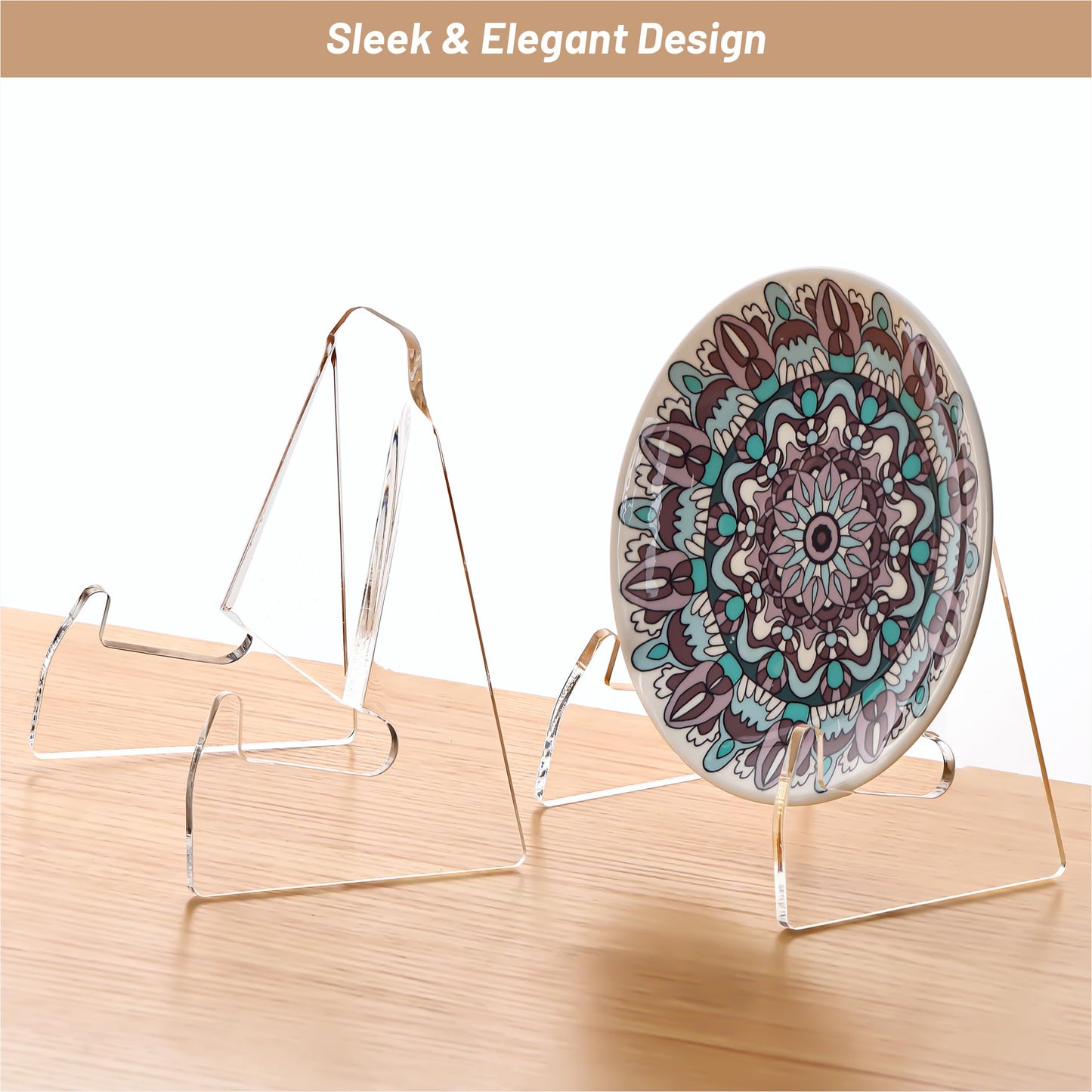 YUXUN Plate Stand for Display,2 Pack Plate Holder Display Stand,Acrylic Picture Frame Stand for Picture,Decorative Plate,Photo Easel,Tabletop Art(Clear,6Inch)