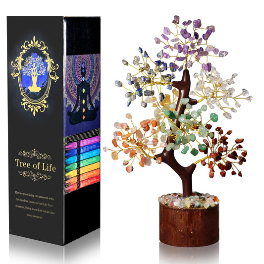 Crystal Tree of Life 7 Chakra Healing Crystals Trees for Home Decor, Office Desk Decor Artificial Bonsai Tree for Positive Energy, Money, Good Luck Birthday Gifts for Women, Mom