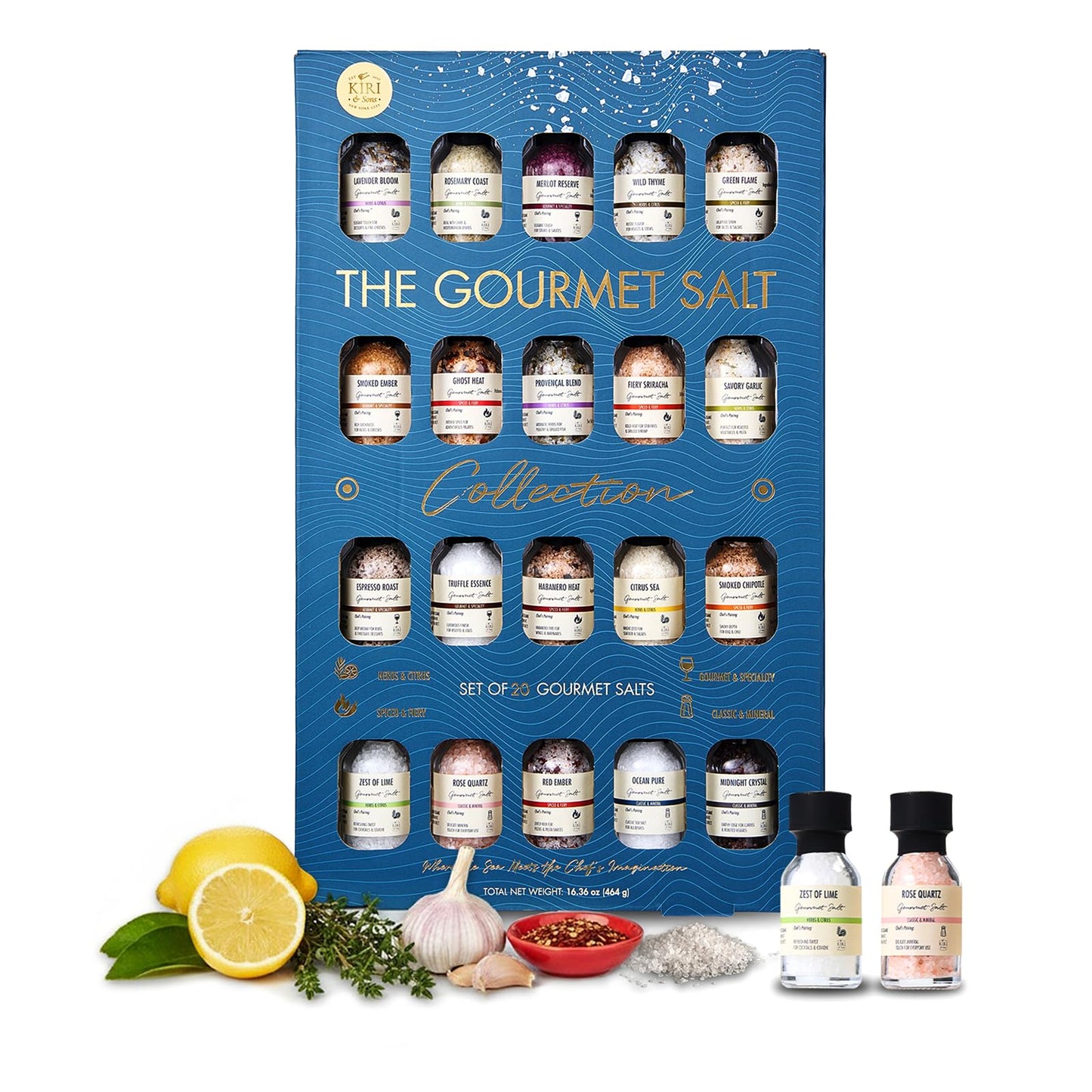 Gourmet Salt Sampler Collection 20 Pack - Premium Seasoning Gift Set, Includes Truffle, Smoked, Garlic, Merlot & Sriracha, Vegan Spice Blends for Cooking, Grilling & BBQ, Culinary Kit for Foodies