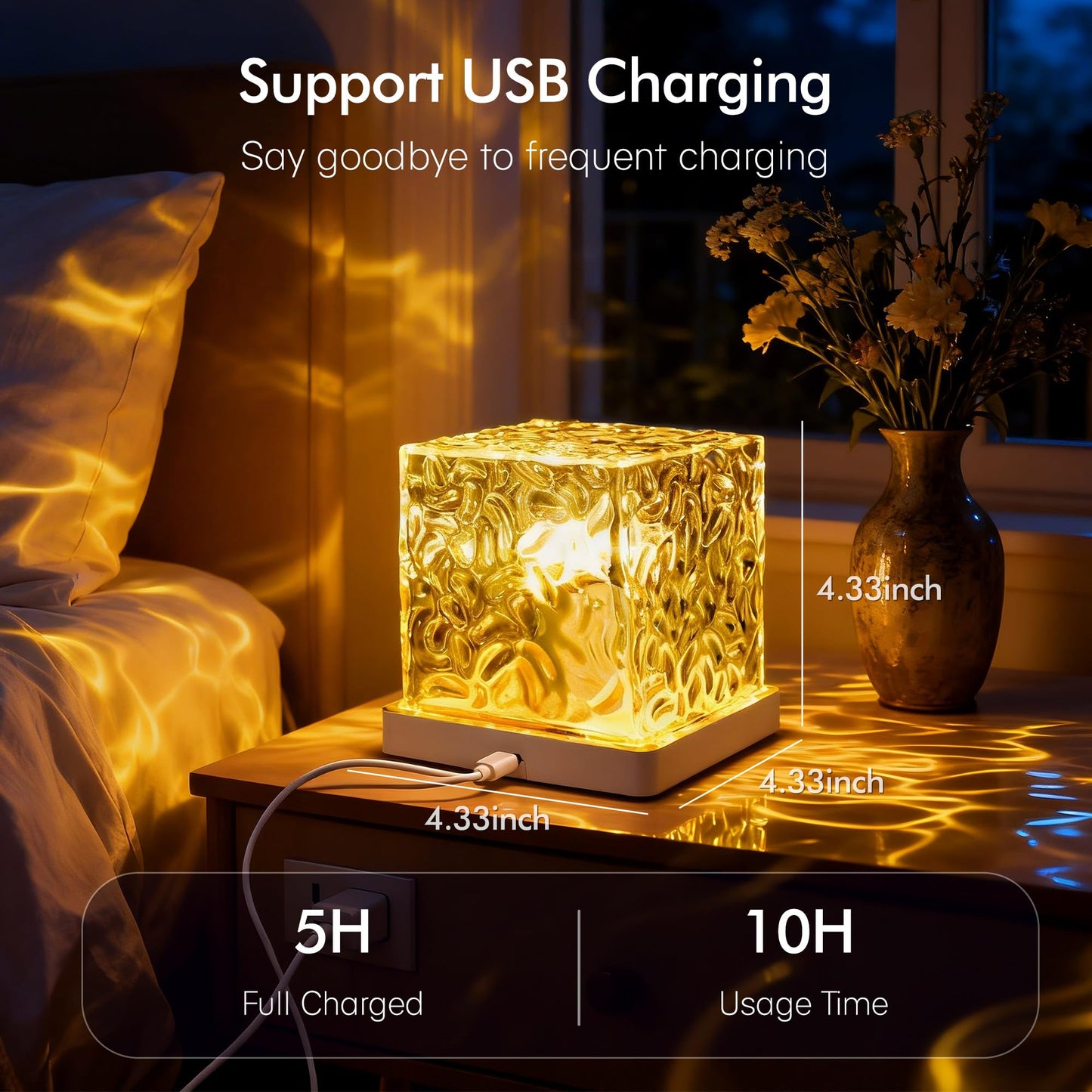 rerekiki Waterproof Shower Light for Inside Bathroom, Rechargeable Cube Shape Kids Shower Lamp, RGBW 13 Color Changing Bathtub Lamp with Remote Ocean Wave Projector Mood Night Lighting