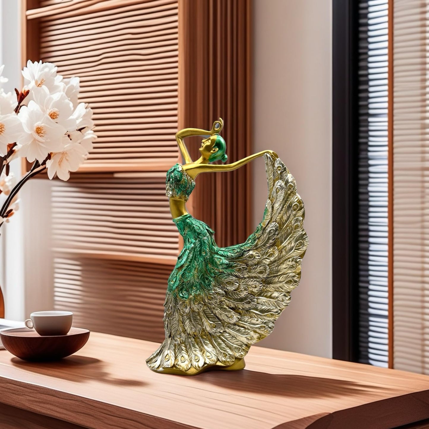 XINDAM Elegant Peacock Art Figurine Dancer Statue Decorative Home & Office Figurines Home Office Display Craft Living Room Decor Ornaments for Tabletop