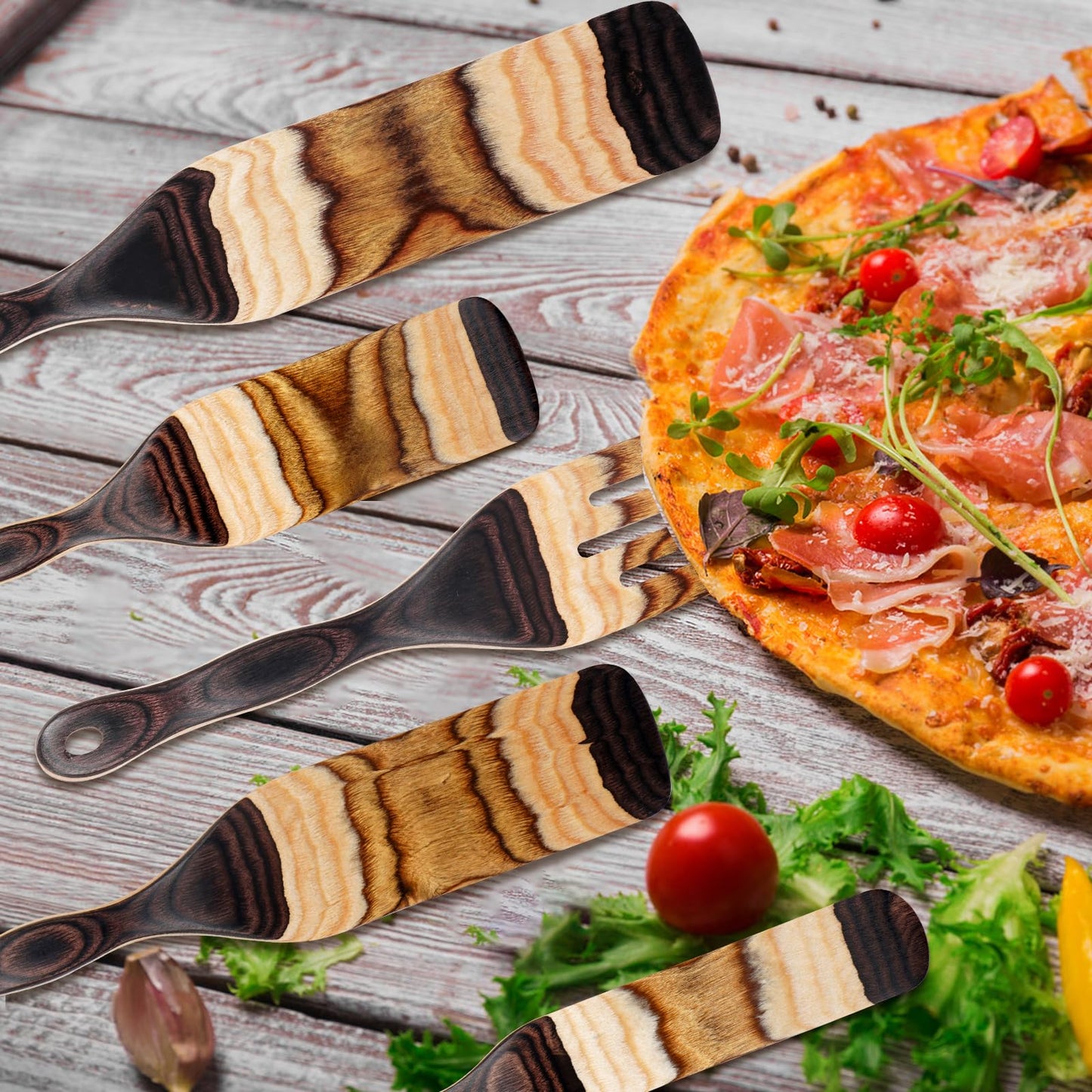 MYRAINBOW Spurtle Set, 5 Pcs Wooden Spoons for Cooking Pakkawood, Wooden Utensil Set for Cooking, Wooden Spatula, Apartment Essentials Wood Serving Spatula spoon, Home & kitchen Gift for Women, Men