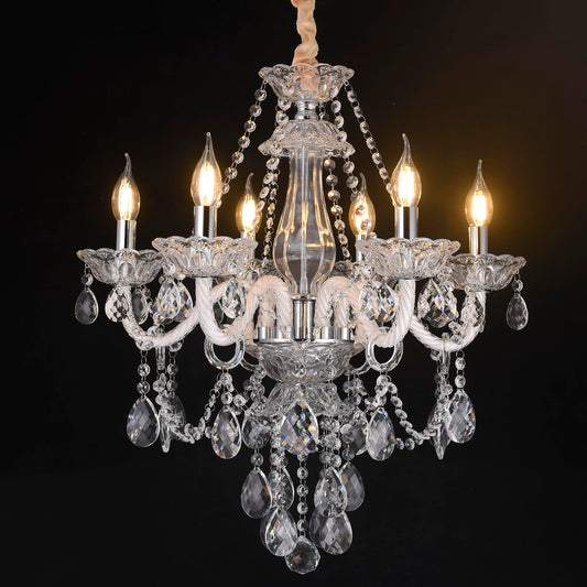 Afficat Modern Clear Crystal Chandelier 6-Light for Dinning Room K9 Crystal Ceiling Chandelier Lighting Fixtures for Living Room Bedroom Kitchen Easy Install (Clear 6 Lights)