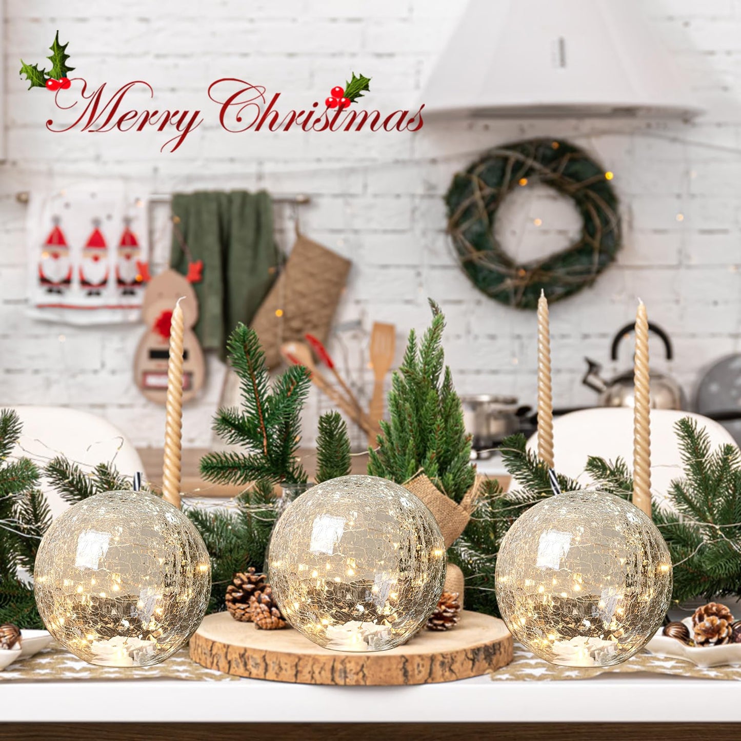 6 Inches Crackle Globe LED Lamp Battery Operated, Gold Mercury Crackled Glass Ball Light with Bottom Switch for Festival Christmas Decoration, Home Living Room Indoor