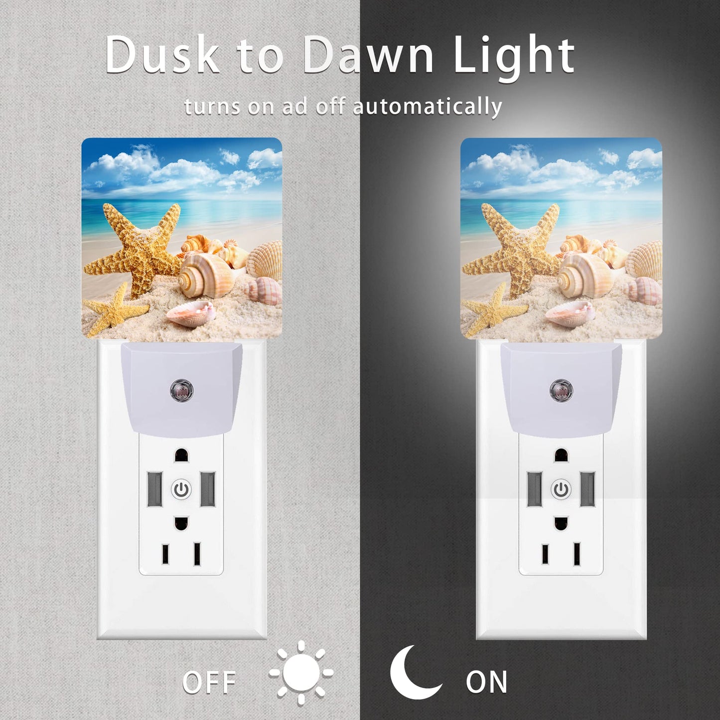 Oeaskly Starfish and Seashells Beach Night Light,Night Lights Plug into Wall for Boys Girls, Led Lights Indoor Home Decor 0.5W Nightlight Sleep Friendly